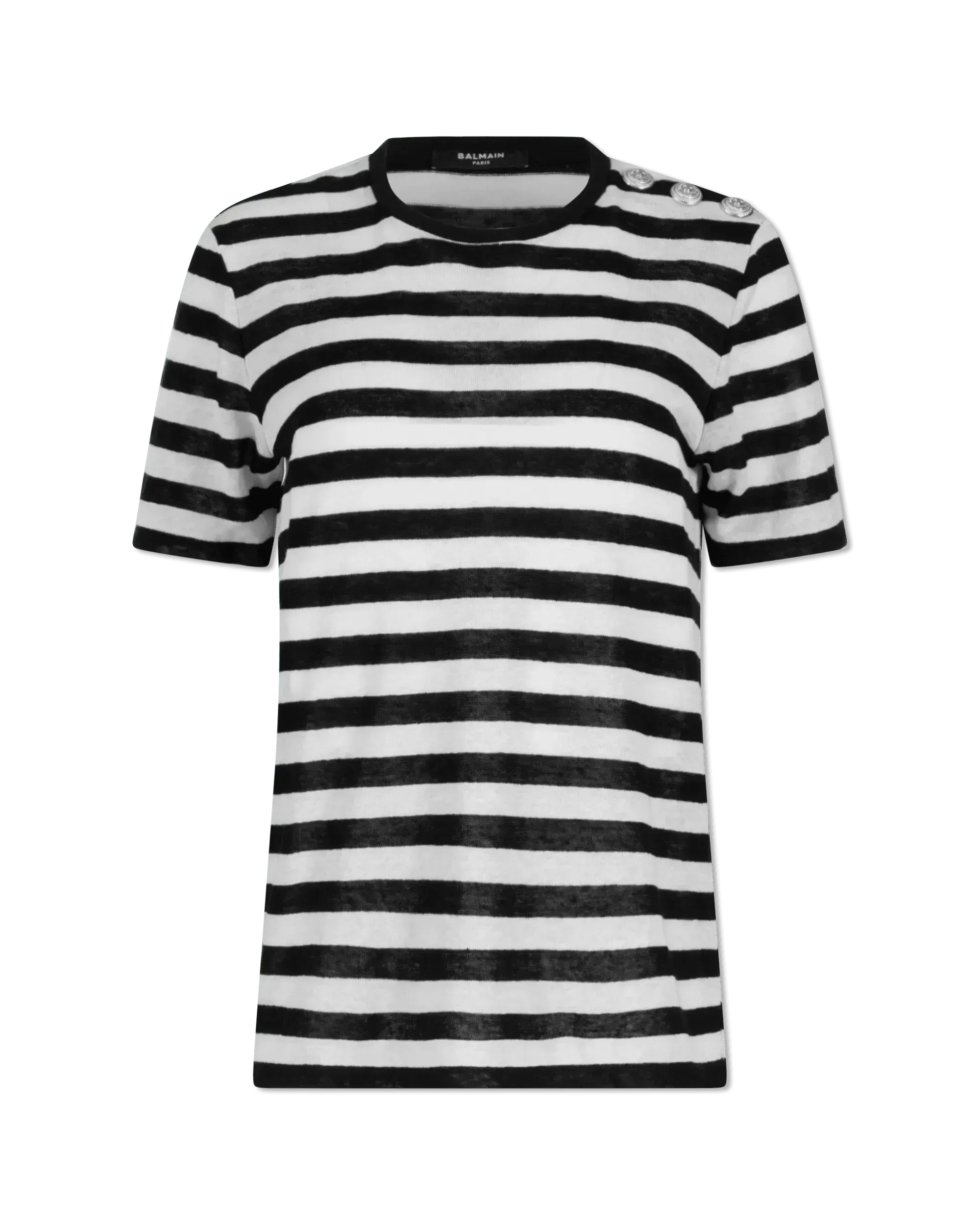 3 Button Striped Linen T-Shirt
