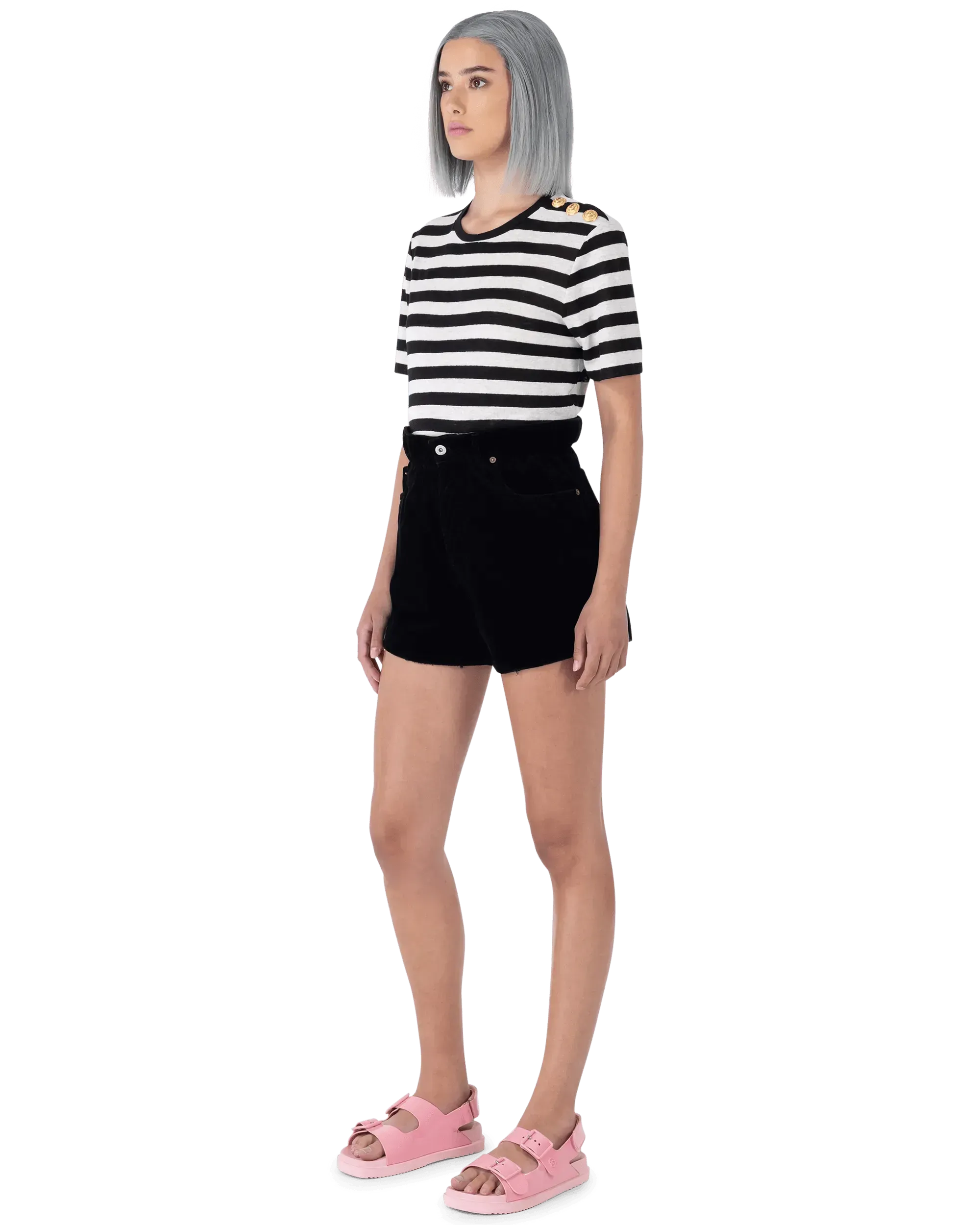 3 Button Striped Linen T-Shirt