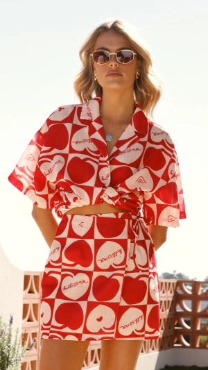 Abilene Button Up Shirt - Red / White