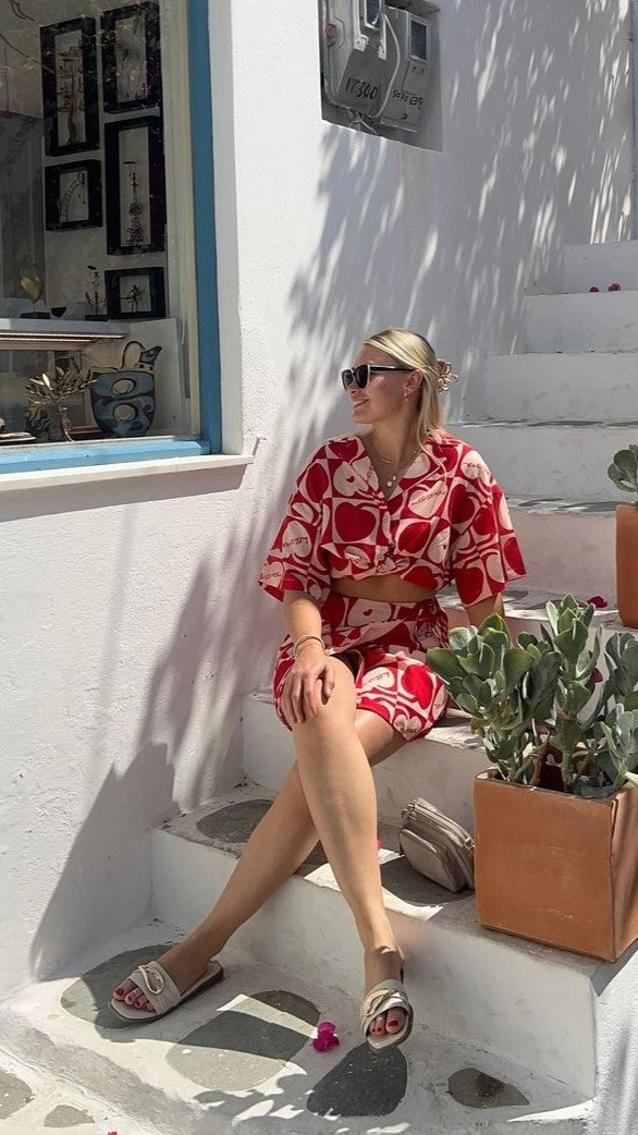 Abilene Button Up Shirt - Red / White