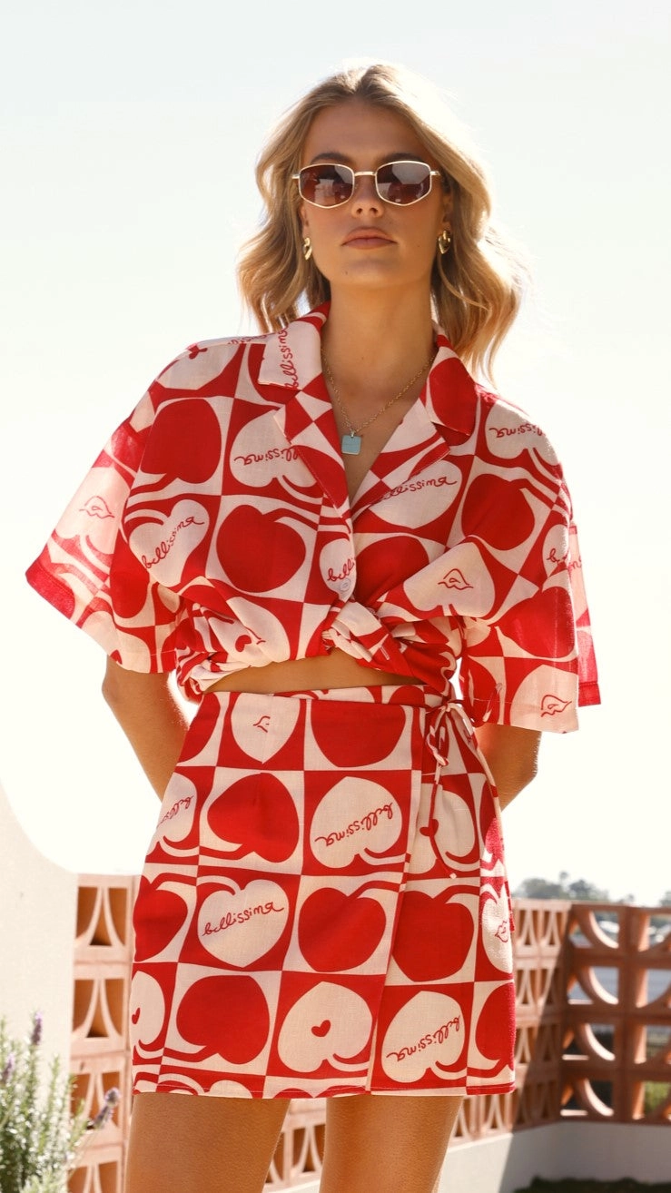 Abilene Button Up Shirt - Red / White