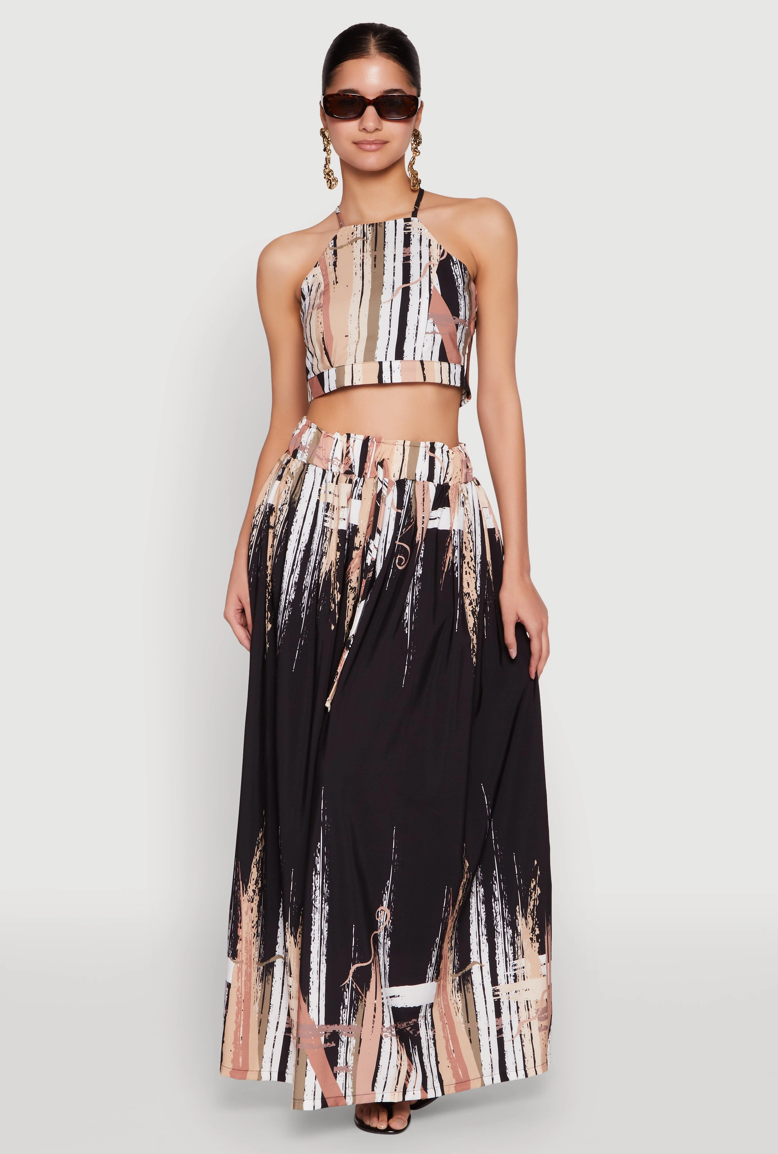 Abstract Brush Stroke Print Crop Top