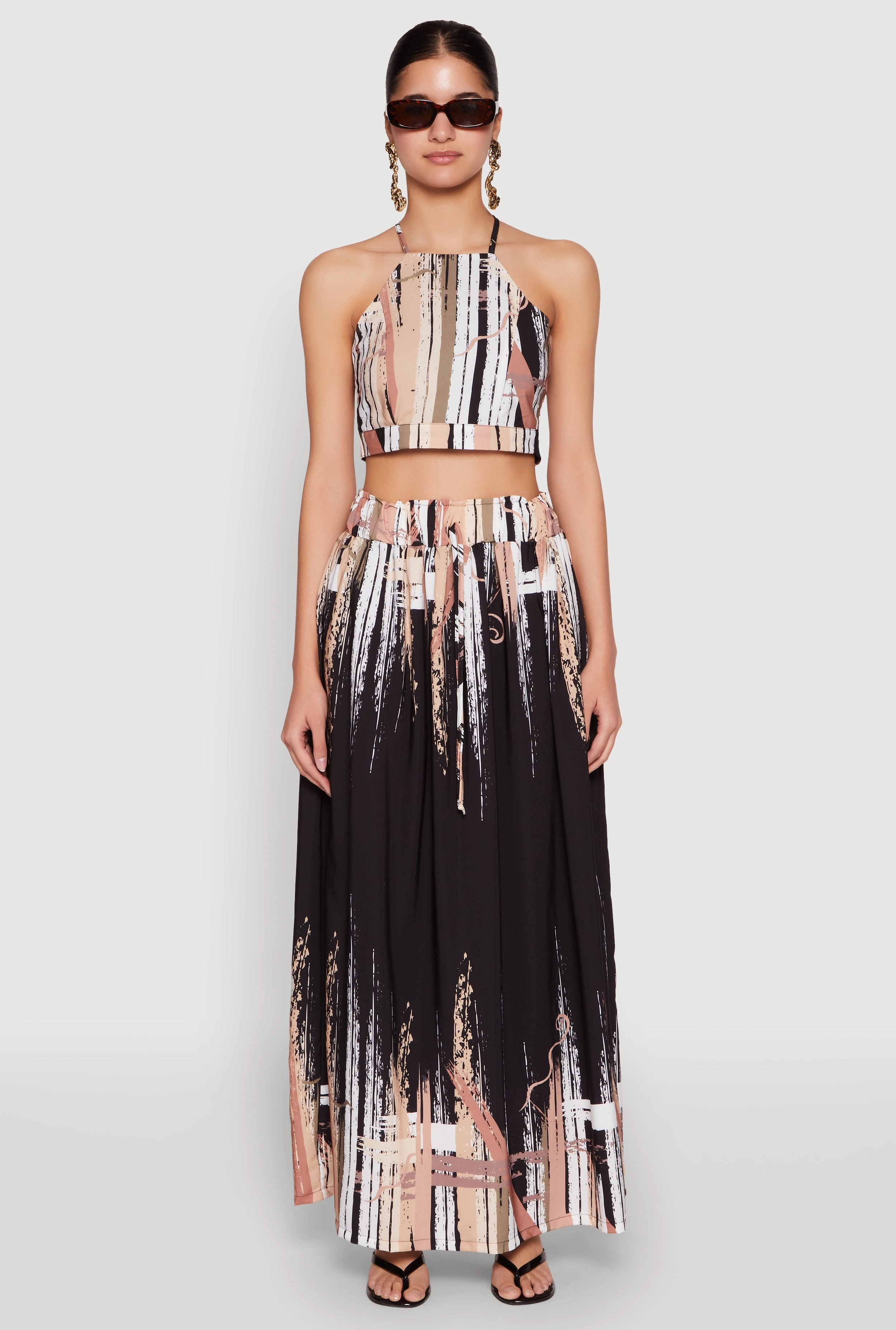 Abstract Brush Stroke Print Crop Top