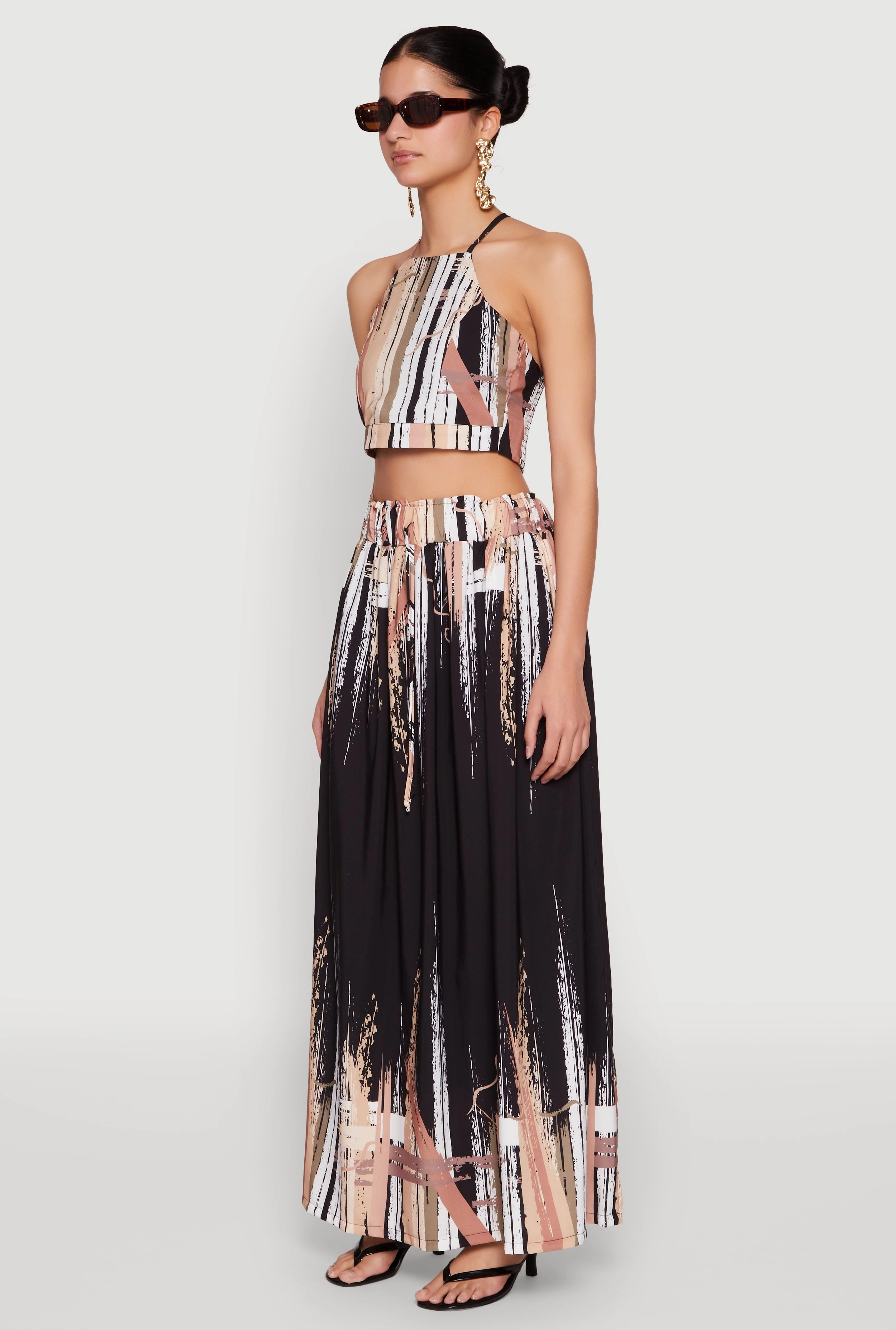 Abstract Brush Stroke Print Crop Top