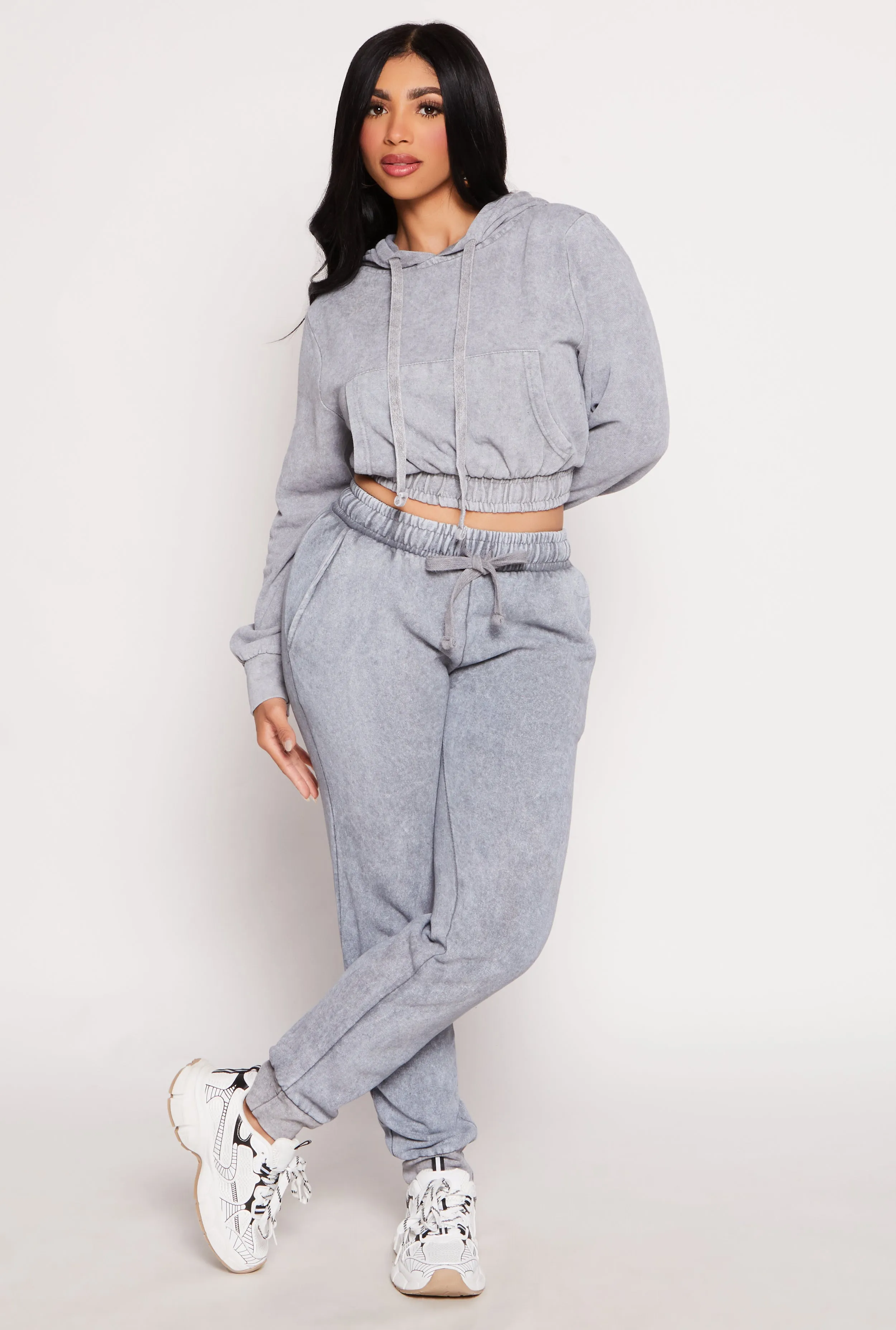Acid Wash Cropped Pullover Hoodie