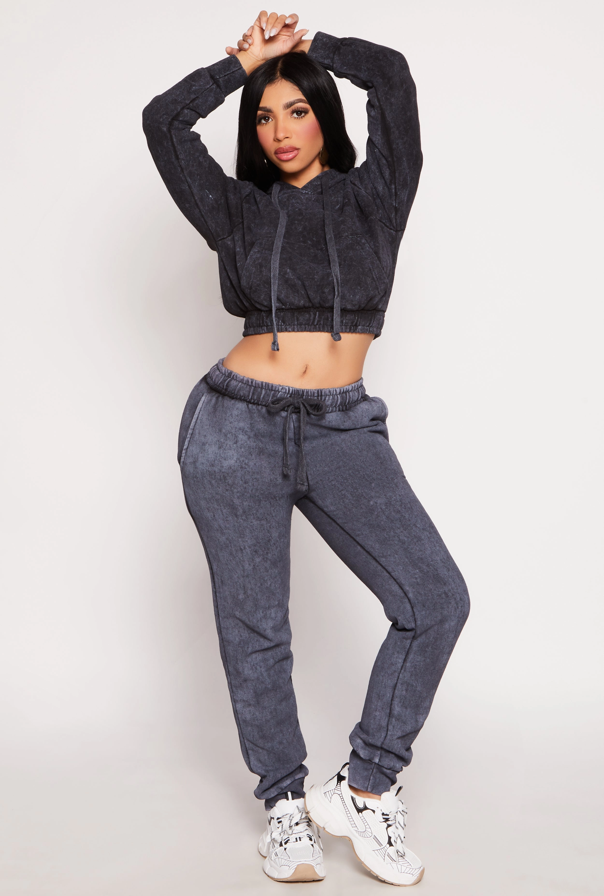 Acid Wash Cropped Pullover Hoodie