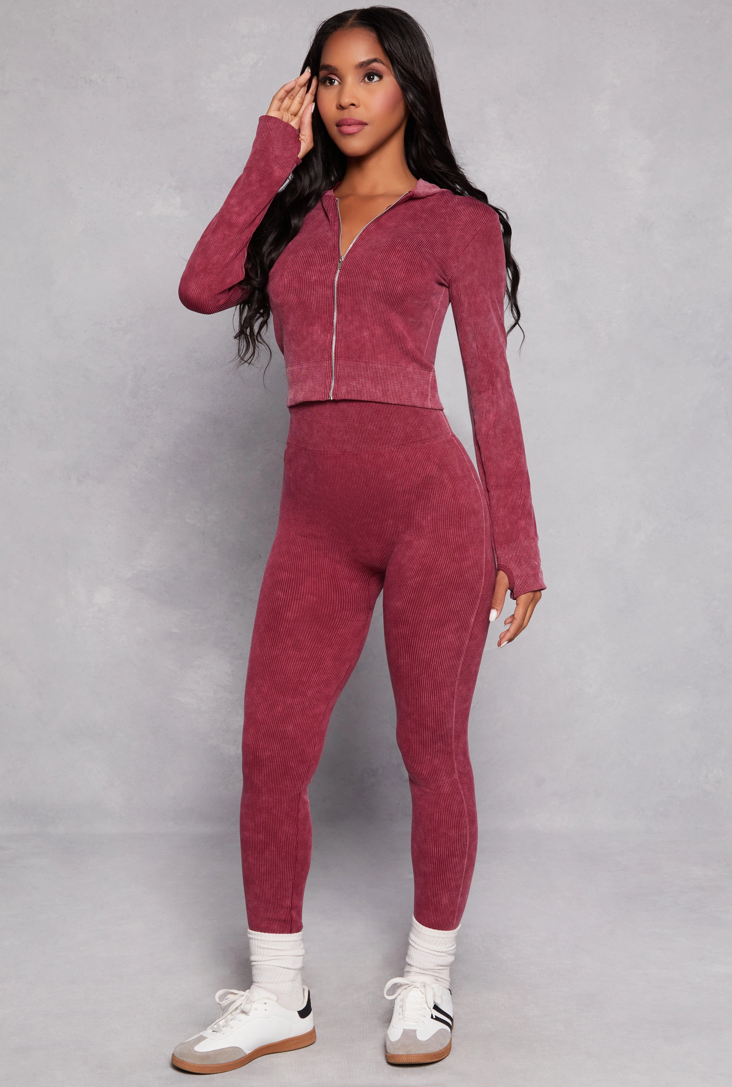 Acid Wash Seamless Zip Front Hoodie