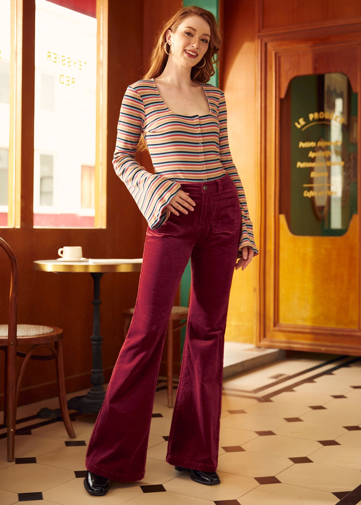 All Aboard For Corduroy Flare-Leg Pants