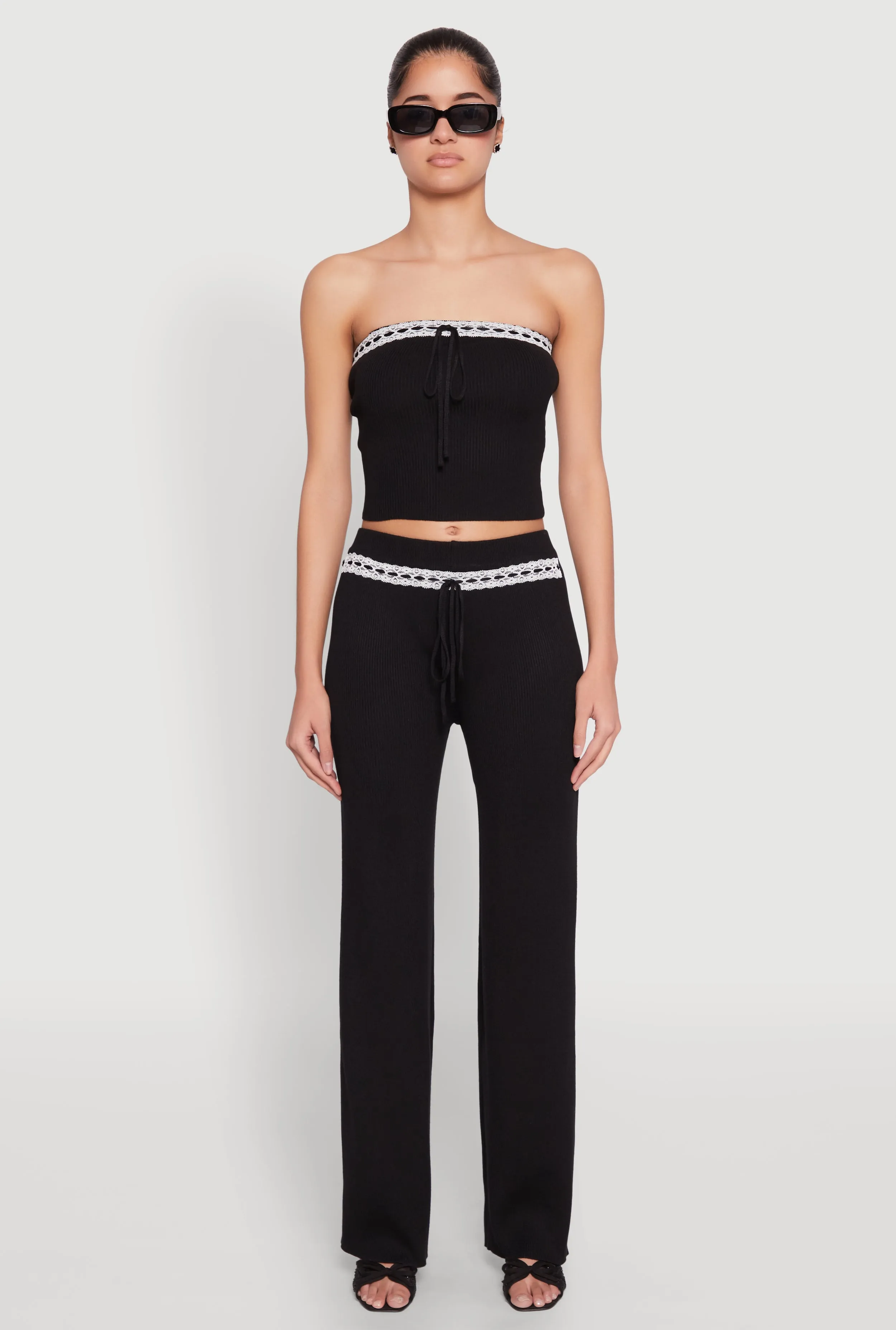 Almost Famous Drawstring Lace Trim Tube Top