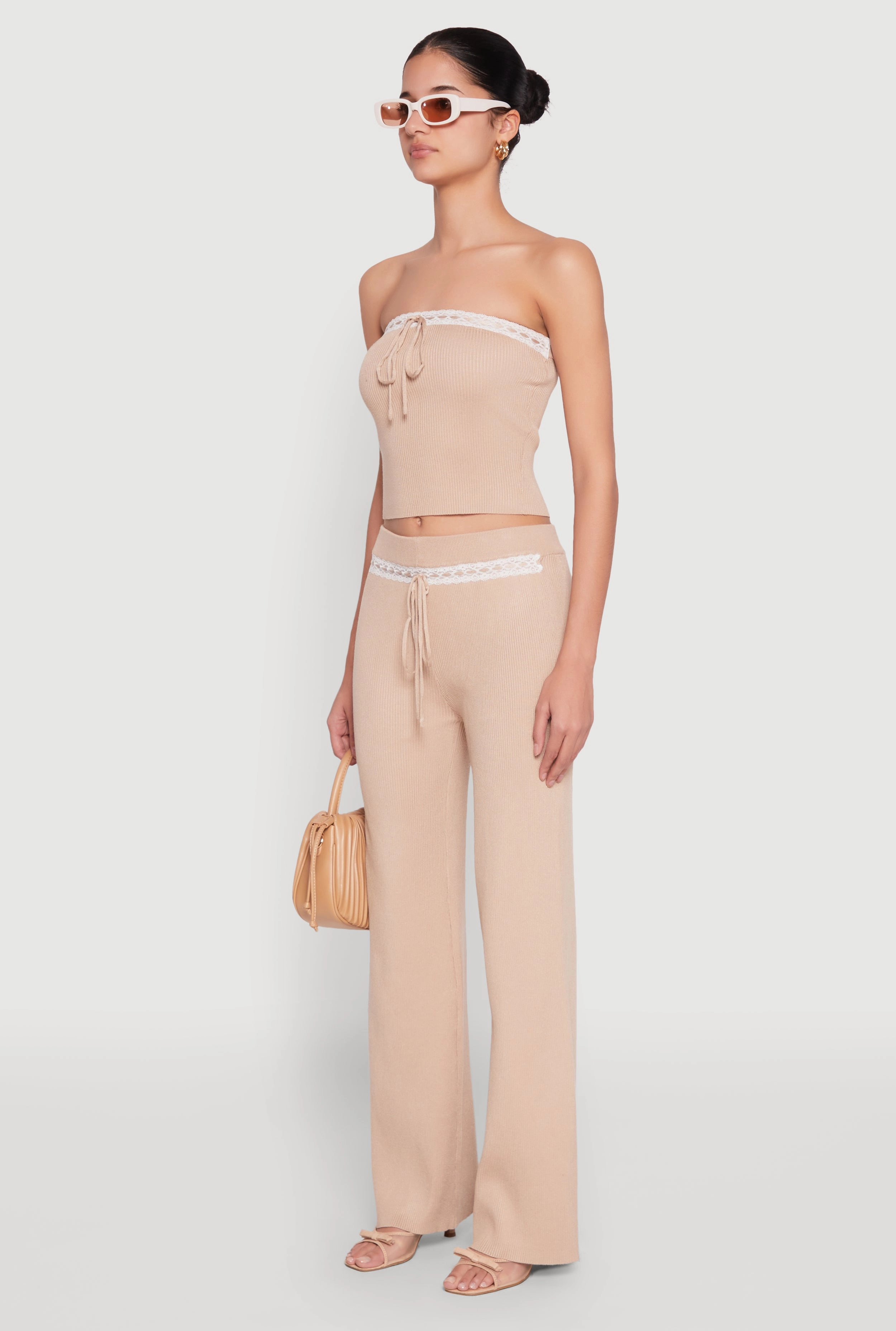 Almost Famous Drawstring Lace Trim Tube Top