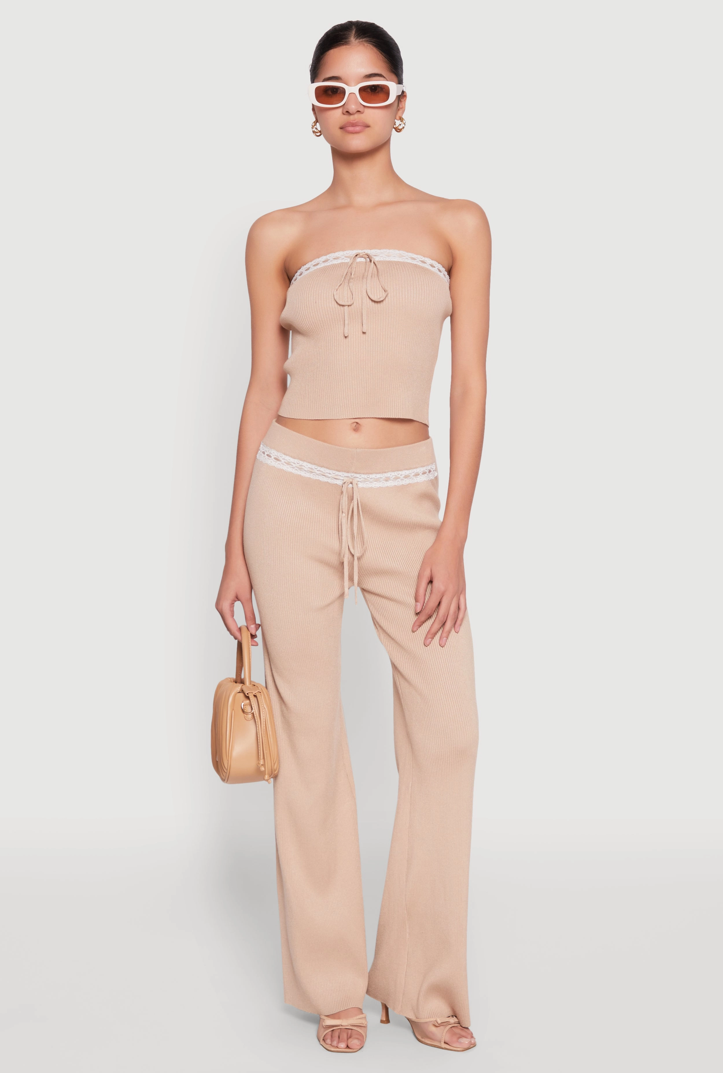 Almost Famous Drawstring Lace Trim Tube Top