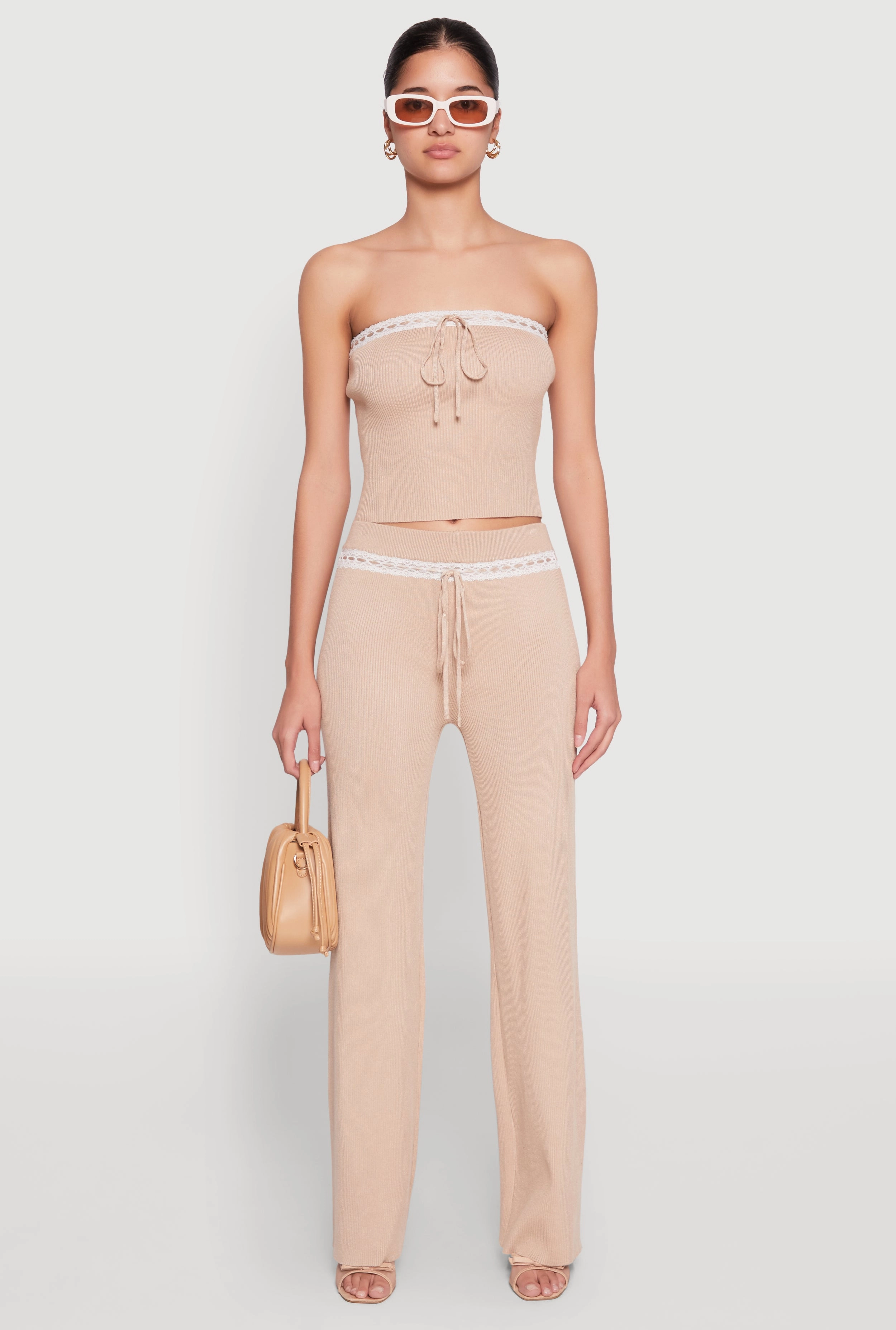 Almost Famous Drawstring Lace Trim Tube Top
