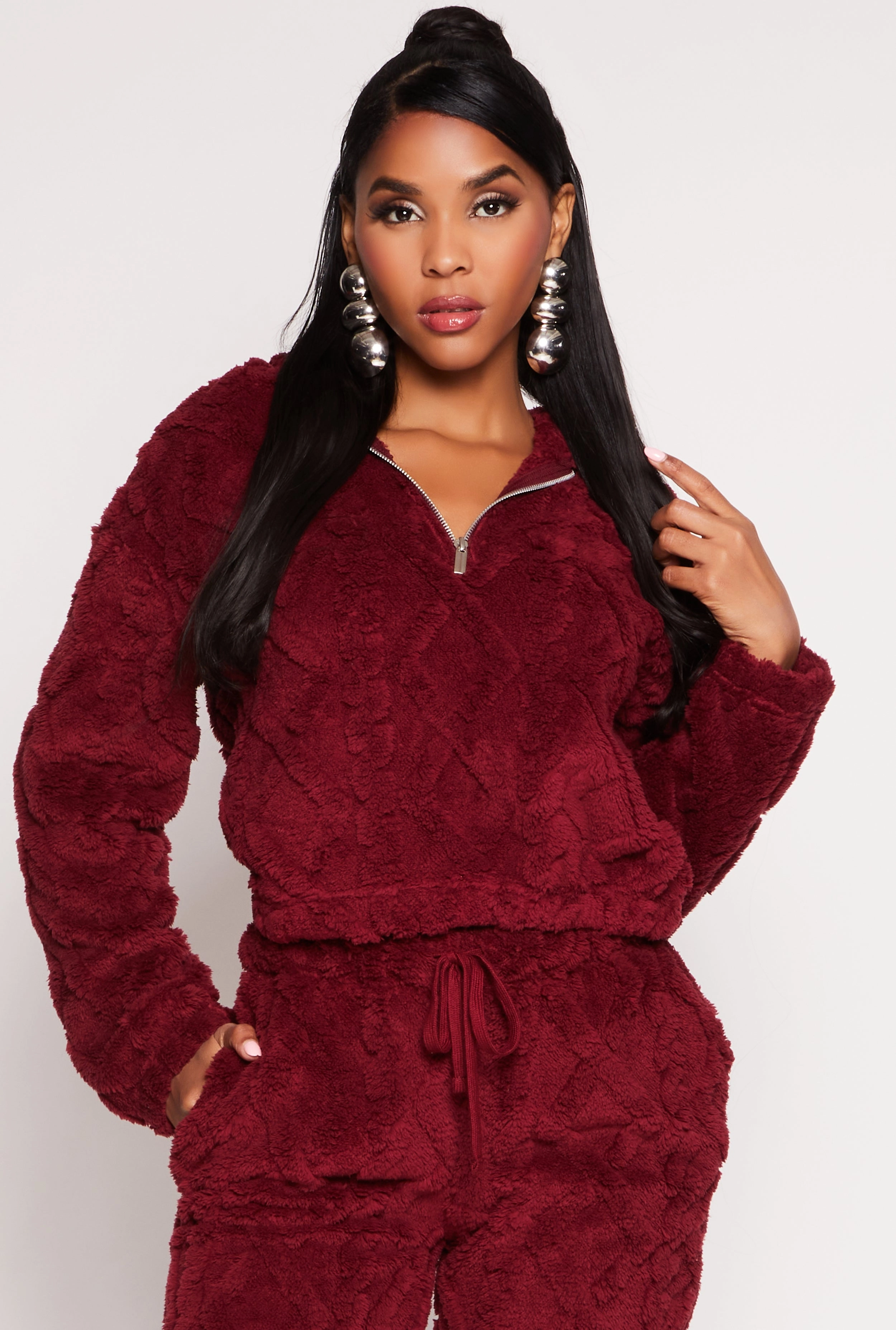 Almost Famous Faux Fur Half Zip Hoodie