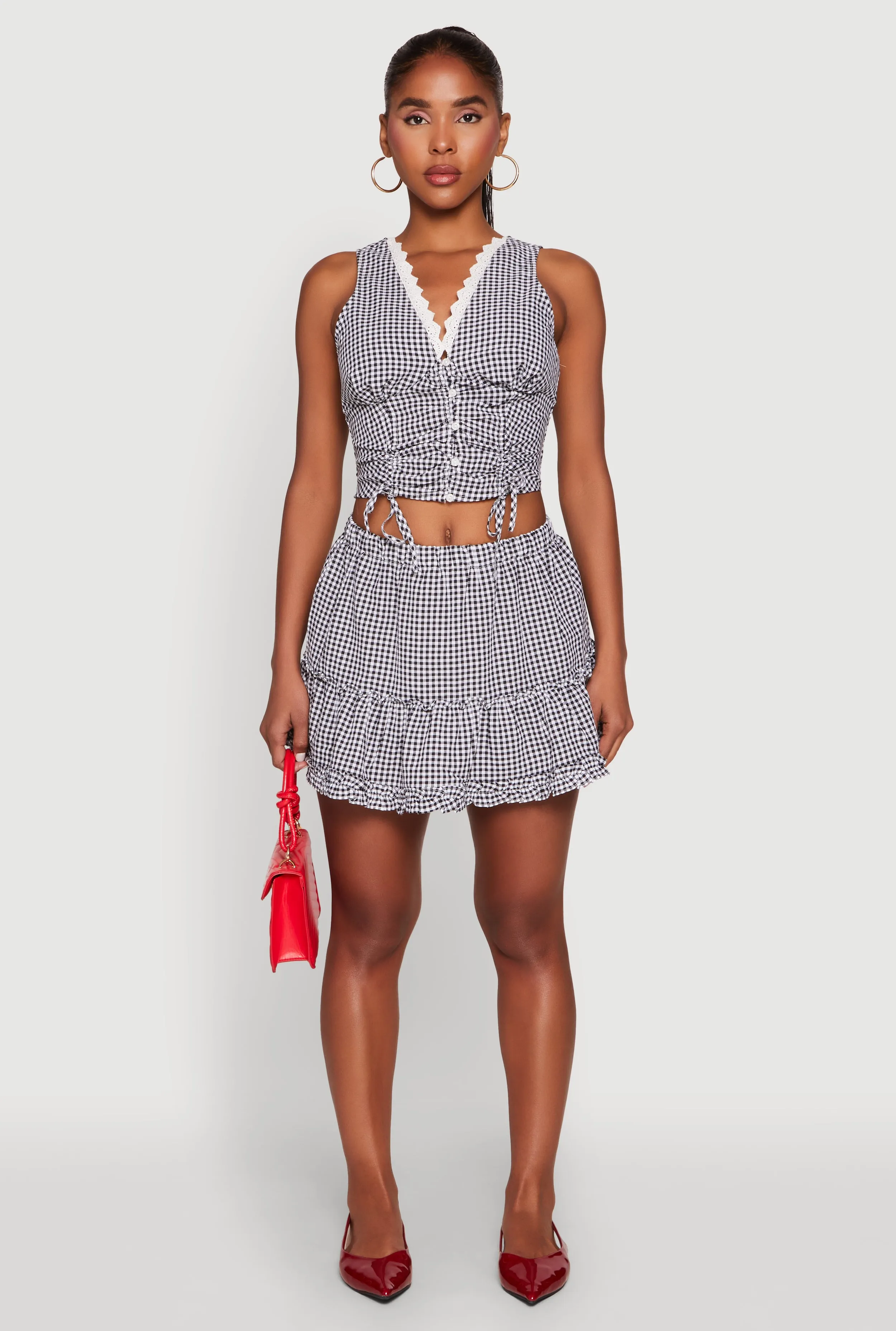 Almost Famous Gingham Button Front Crop Top