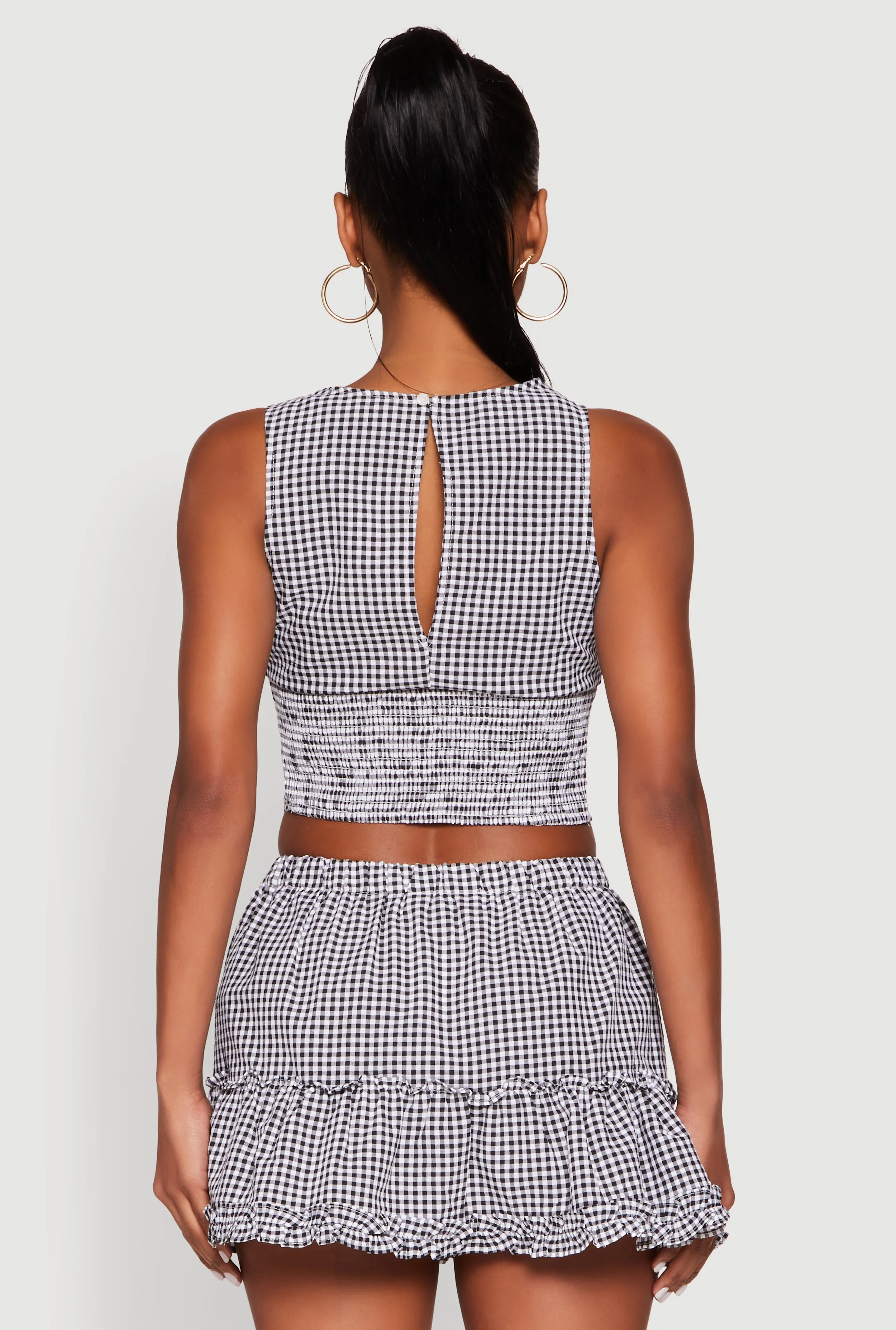 Almost Famous Gingham Button Front Crop Top
