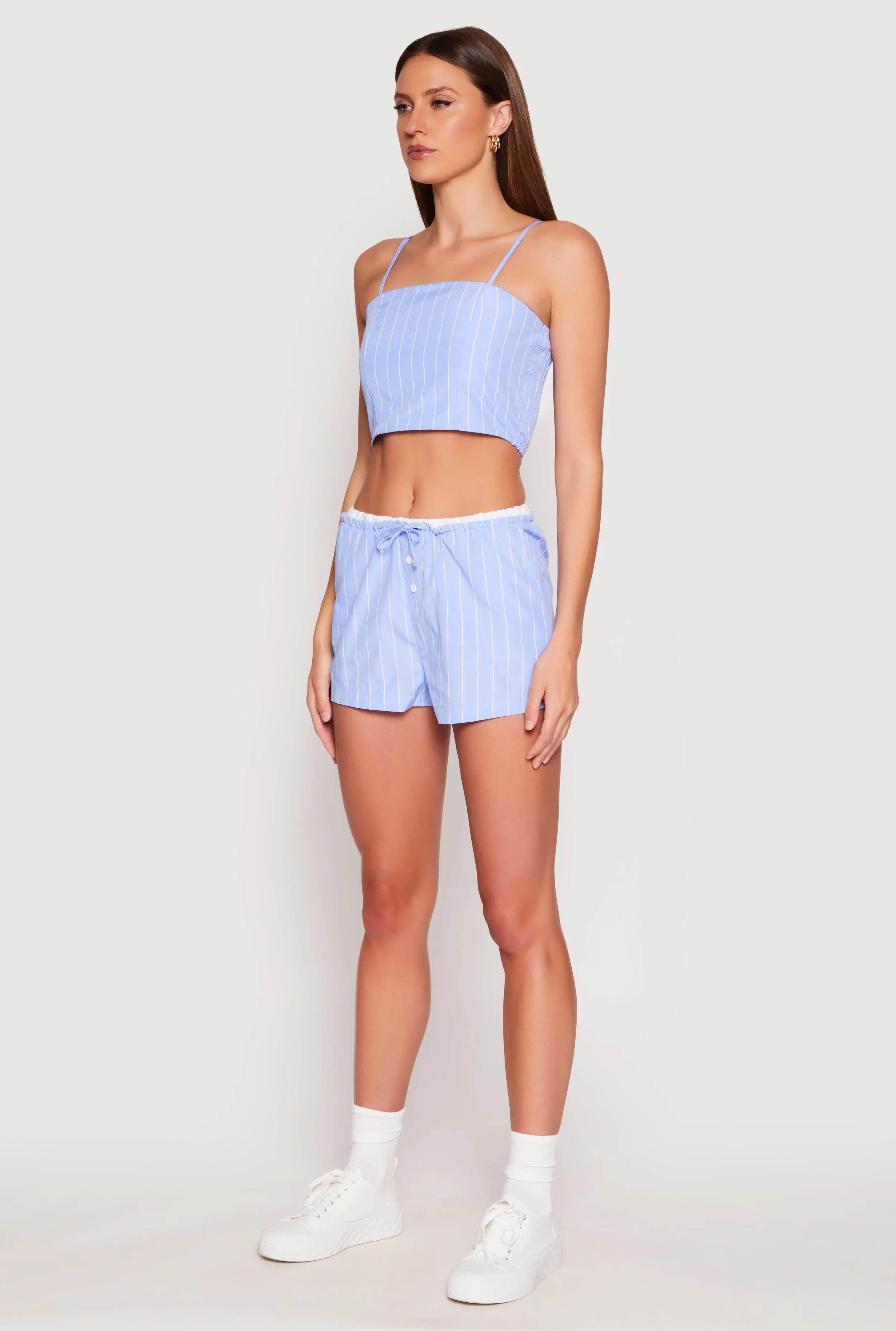 Almost Famous Pinstripe Poplin Smocked Back Cami