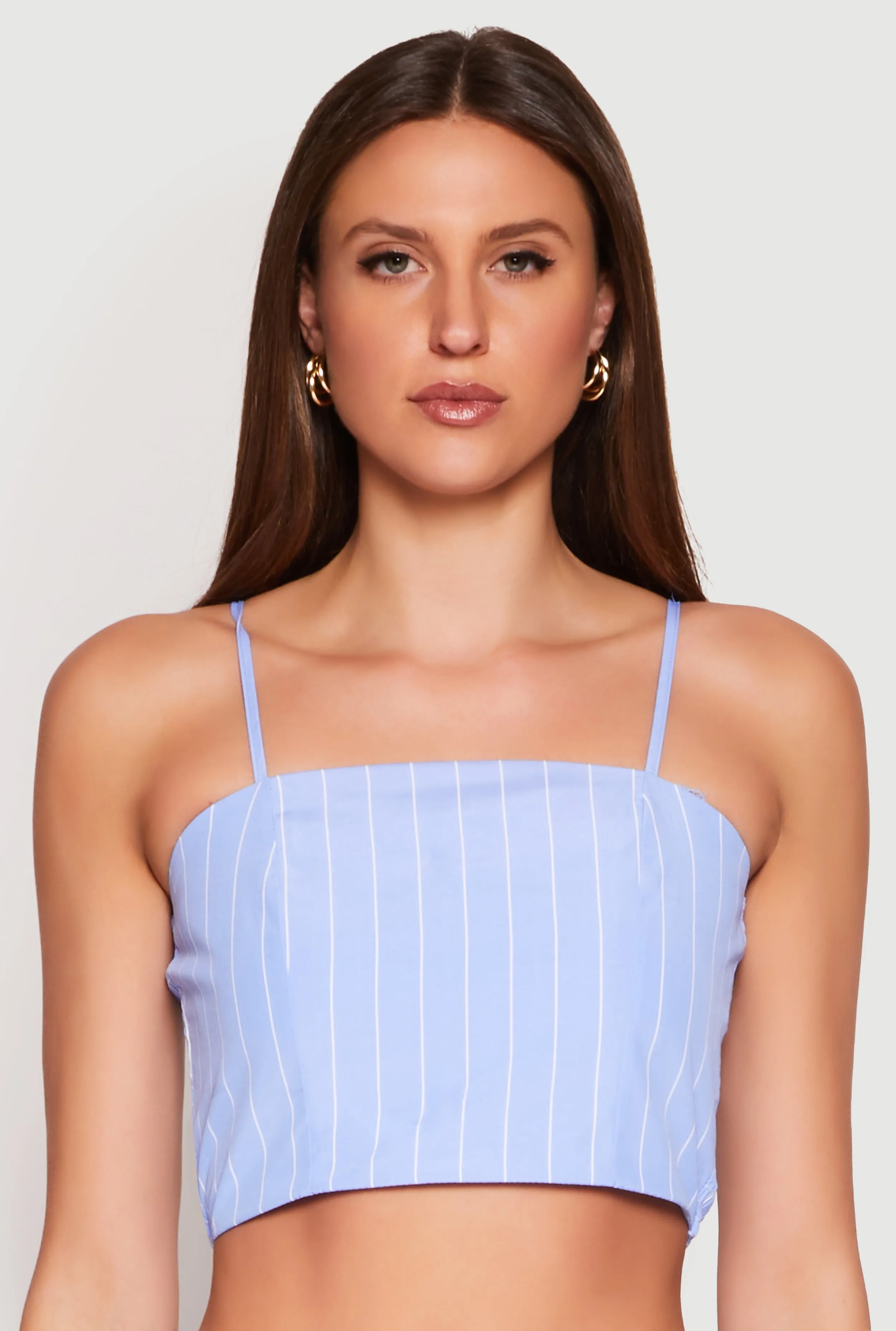 Almost Famous Pinstripe Poplin Smocked Back Cami