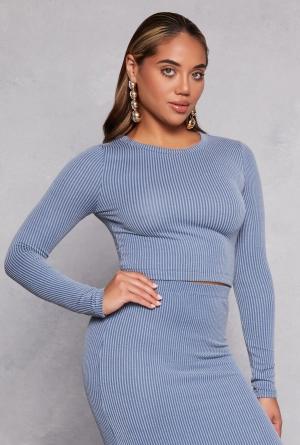Almost Famous Ribbed Knit Long Sleeve Crop Top