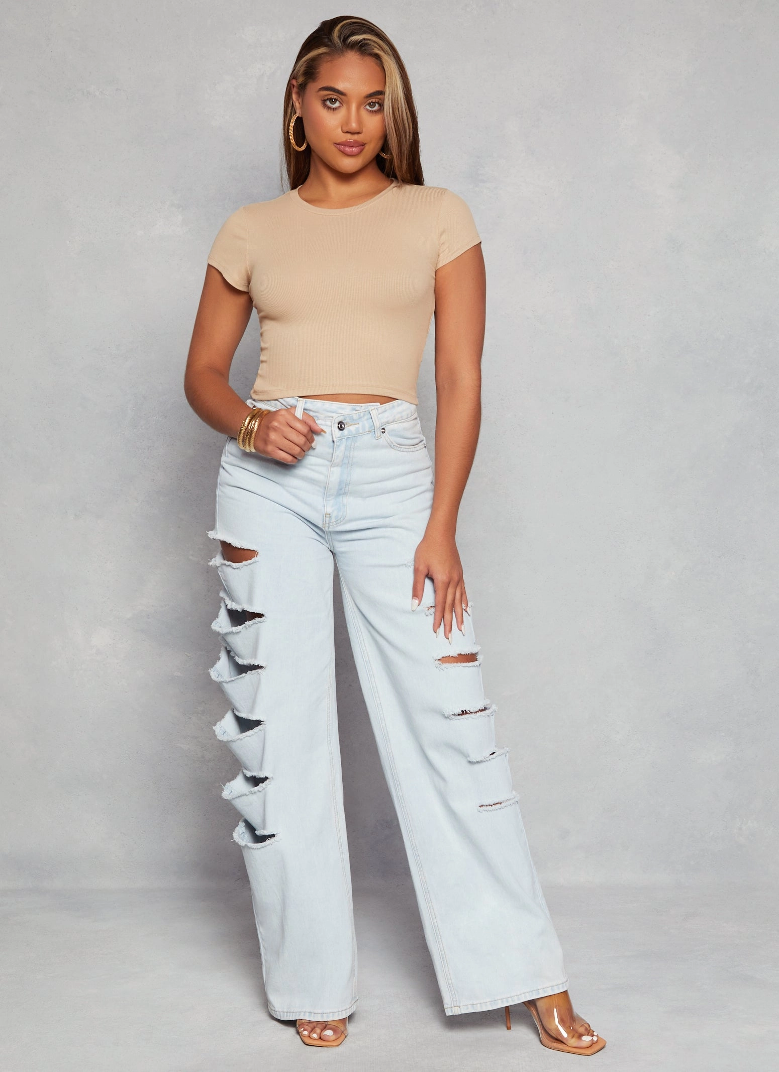 Ambiance Ribbed Knit Crew Neck Crop Top