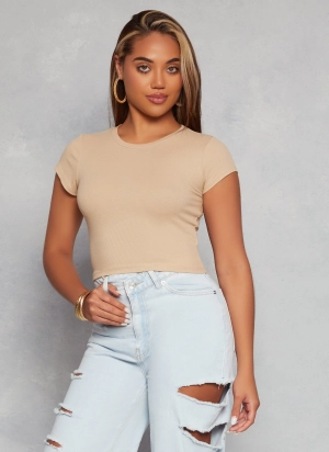 Ambiance Ribbed Knit Crew Neck Crop Top