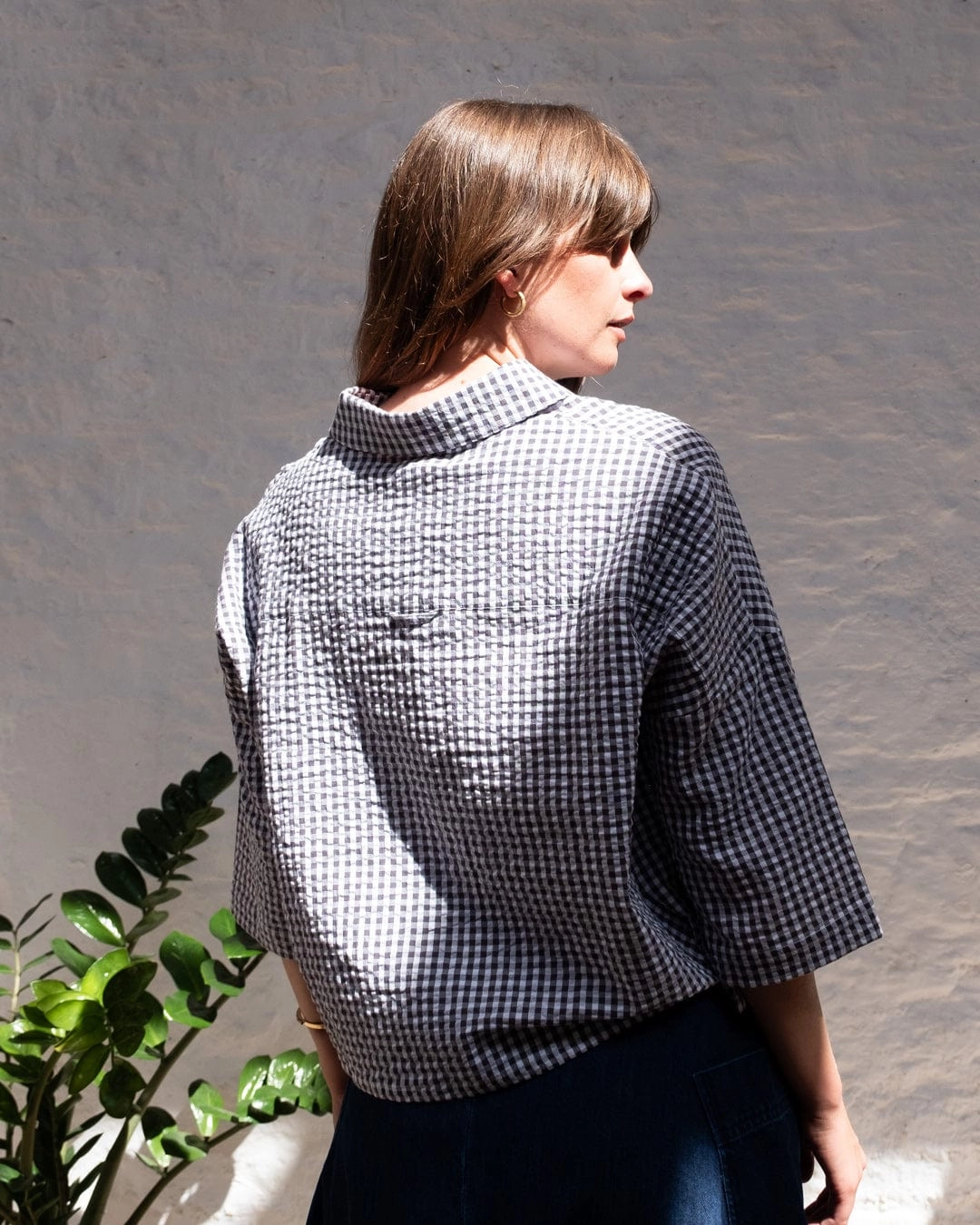 Ava Women's Cotton Blouse | Dove Grey Gingham Check
