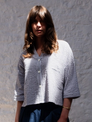 Ava Women's Cotton Blouse | Dove Grey Gingham Check