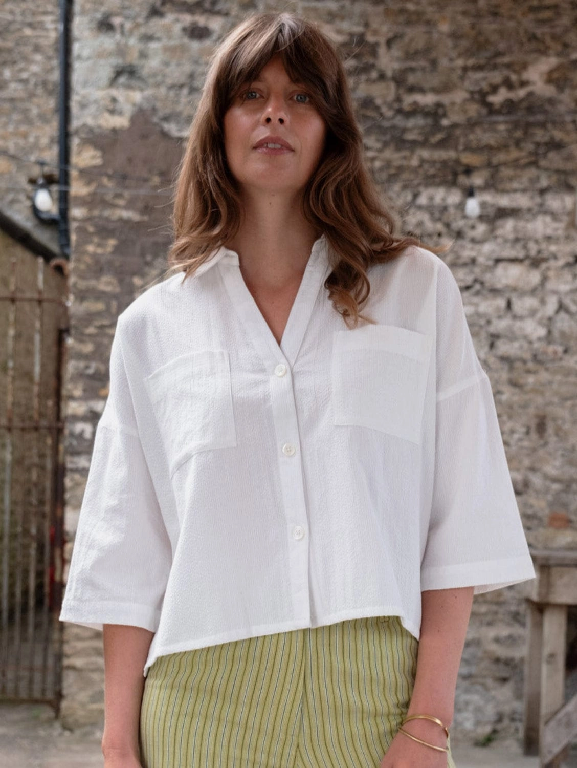 Ava Women's Cotton Blouse | White Stripes