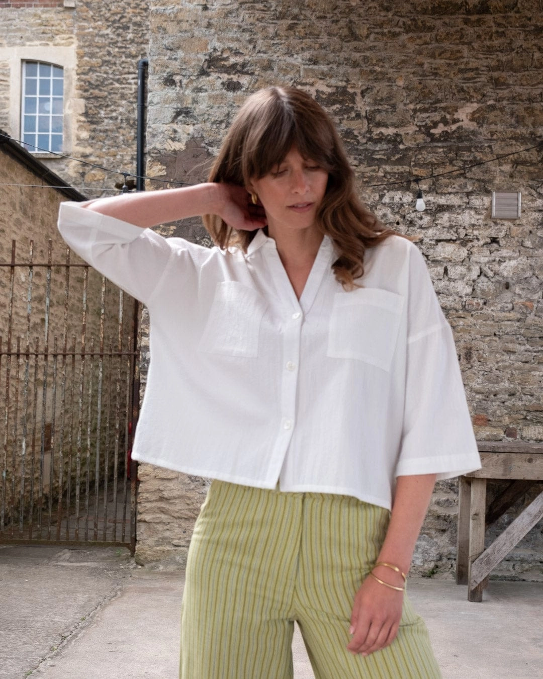 Ava Women's Cotton Blouse | White Stripes