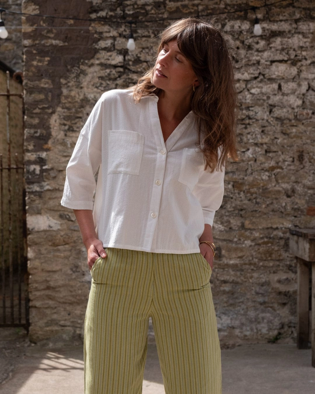 Ava Women's Cotton Blouse | White Stripes