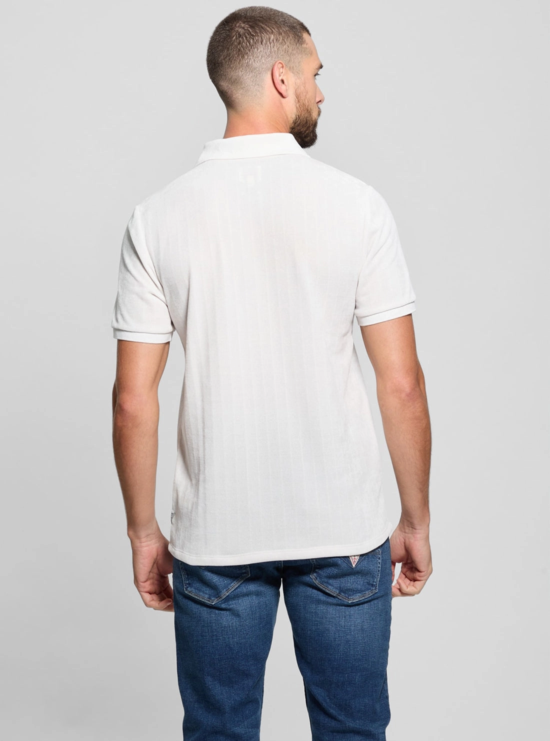 Beige Parker Velour Stripe Polo T-Shirt