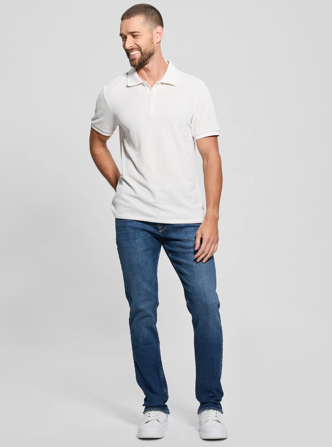 Beige Parker Velour Stripe Polo T-Shirt