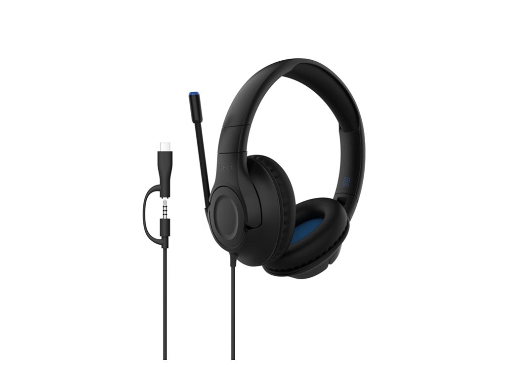 Belkin SoundForm Inspire - Headset - full size - wired - 3.5 mm jack, USB-C - black AUD007FQBK