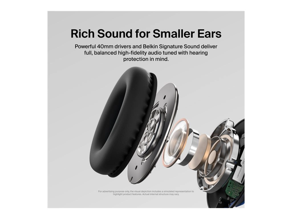 Belkin SoundForm Inspire - Headset - full size - wired - 3.5 mm jack, USB-C - black AUD007FQBK