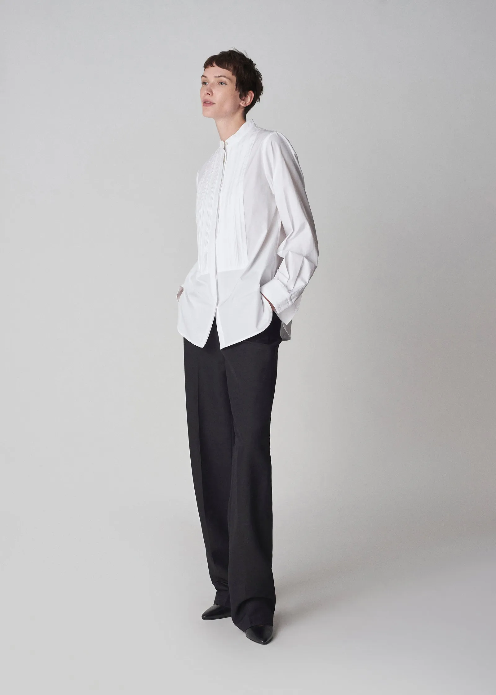 Bib Front Tuxedo Shirt in Cotton - White