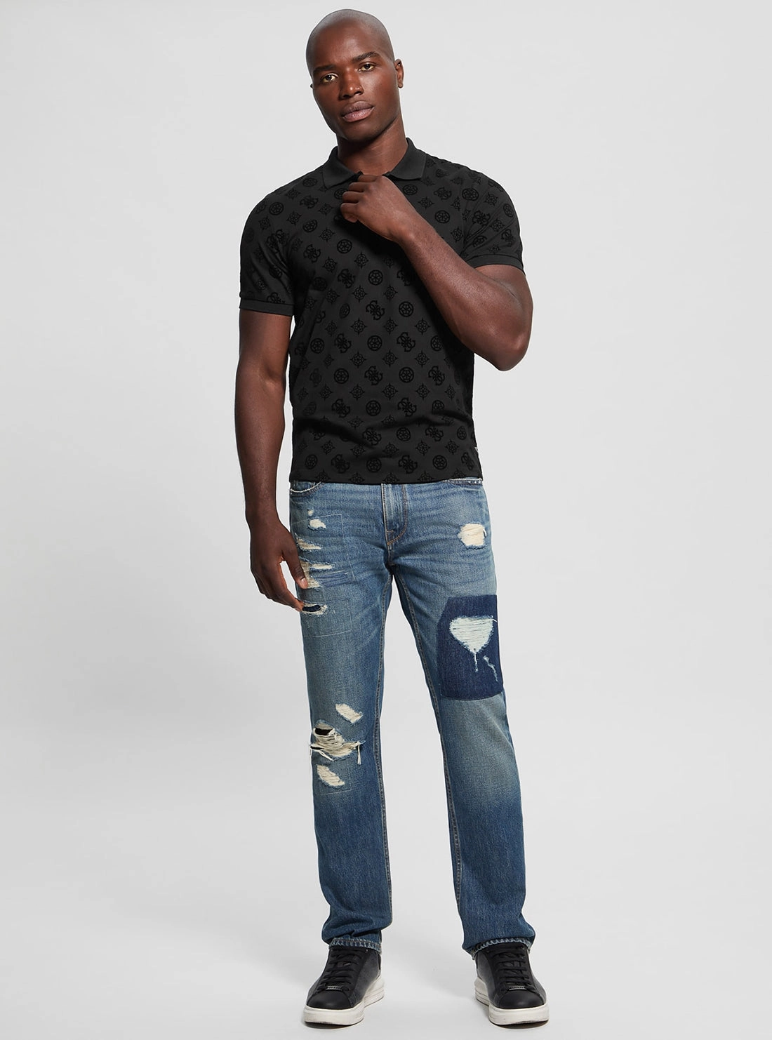 Black Flocked Polo T-Shirt