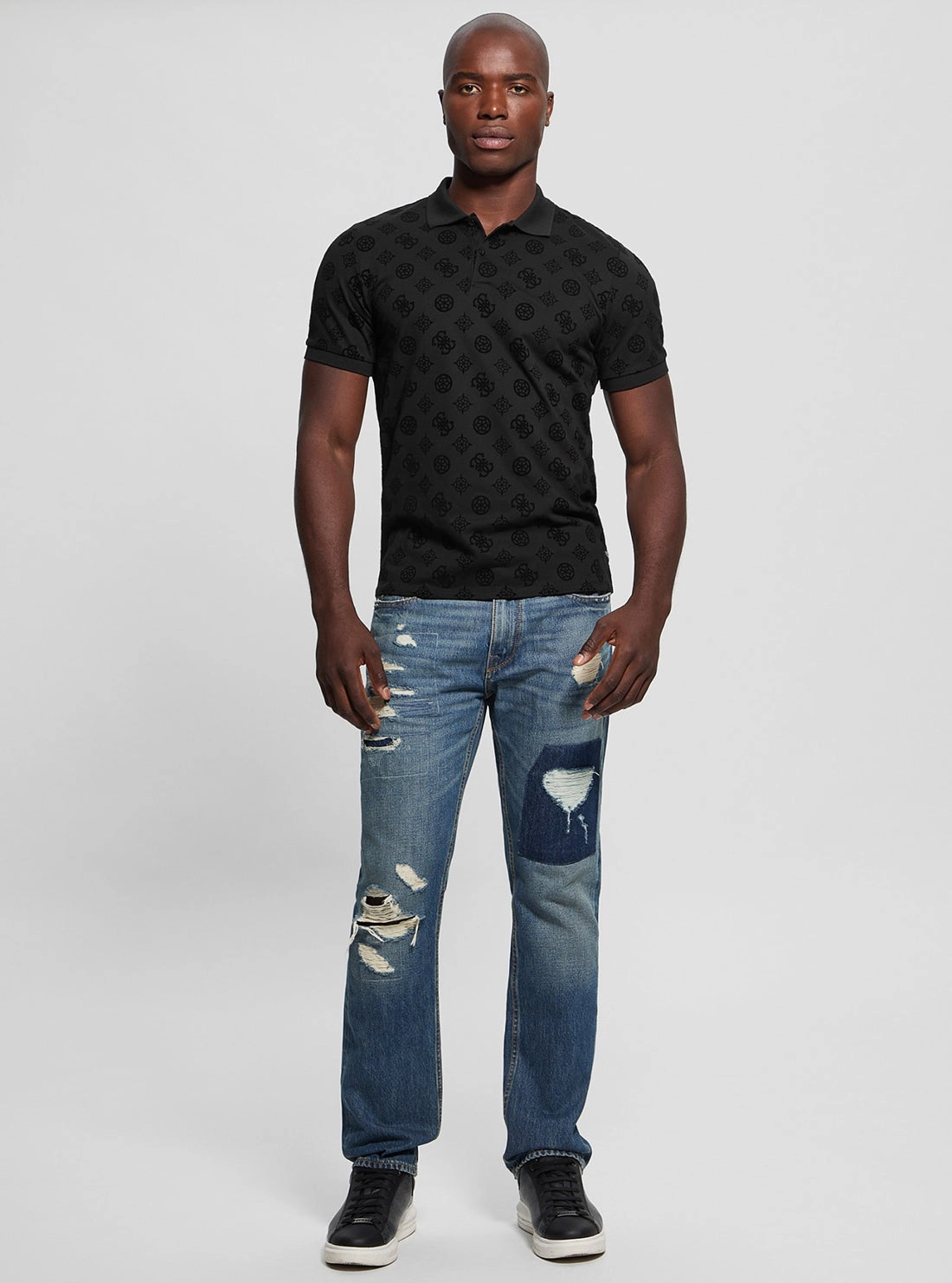 Black Flocked Polo T-Shirt
