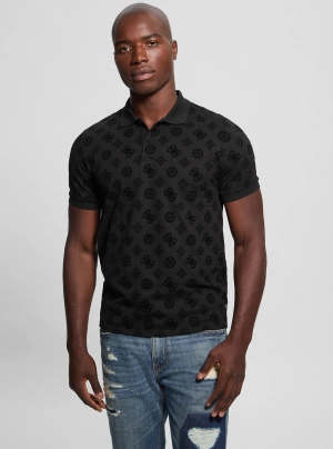 Black Flocked Polo T-Shirt