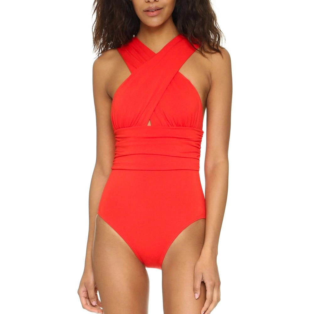 Black Red Sexy Cross Halter Women Swimwear one piece swimsuit Solid