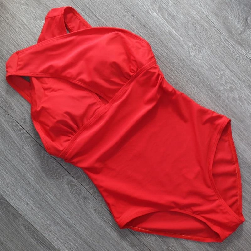 Black Red Sexy Cross Halter Women Swimwear one piece swimsuit Solid