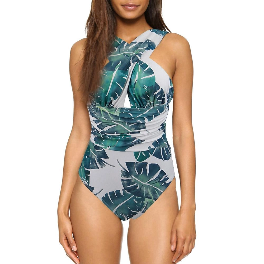 Black Red Sexy Cross Halter Women Swimwear one piece swimsuit Solid