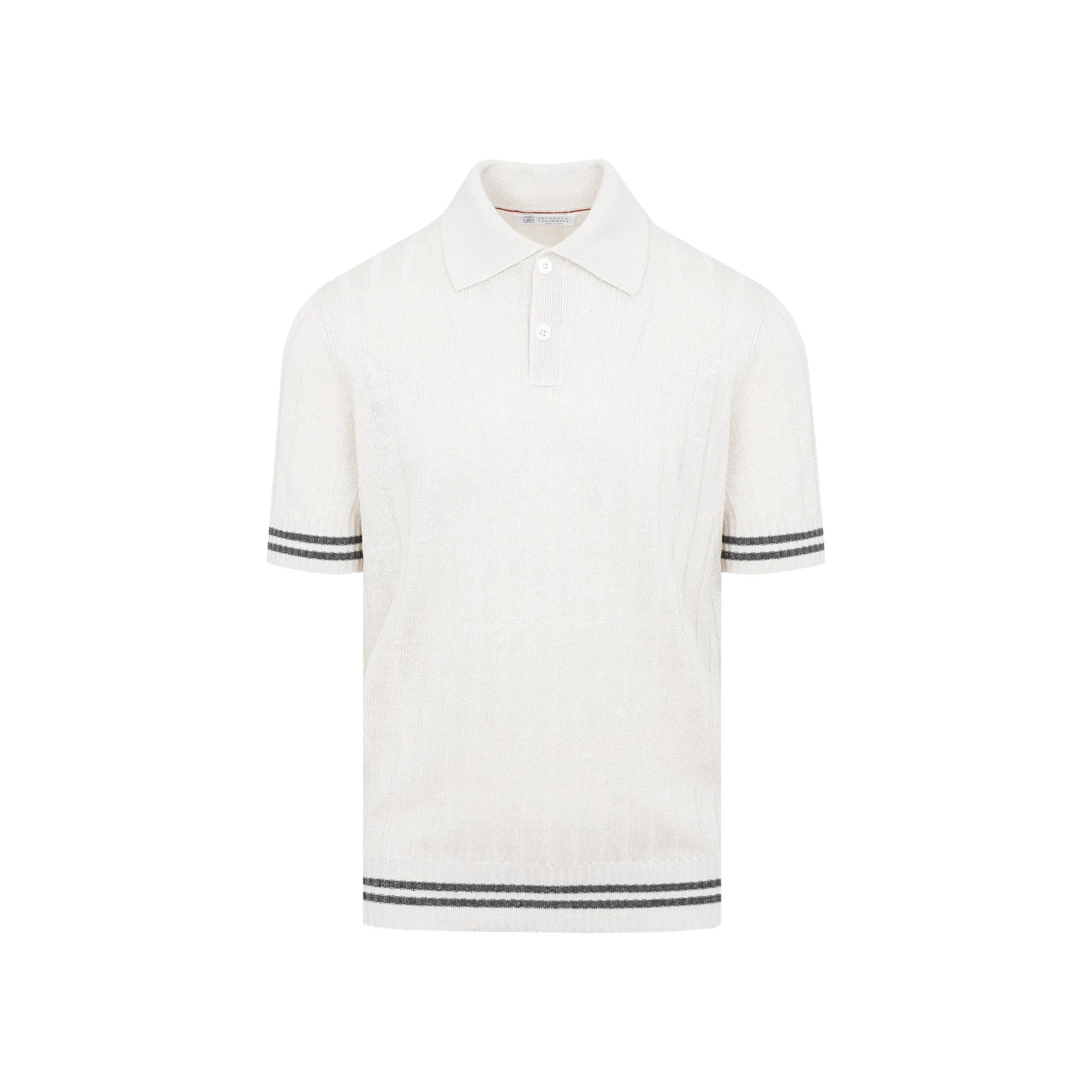 Brunello Cucinelli Striped Ribbed Knit Polo-Shirt