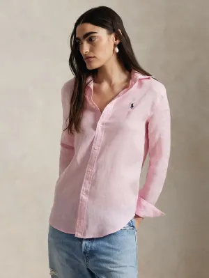 Camicia Classic Fit in Lino Rosa