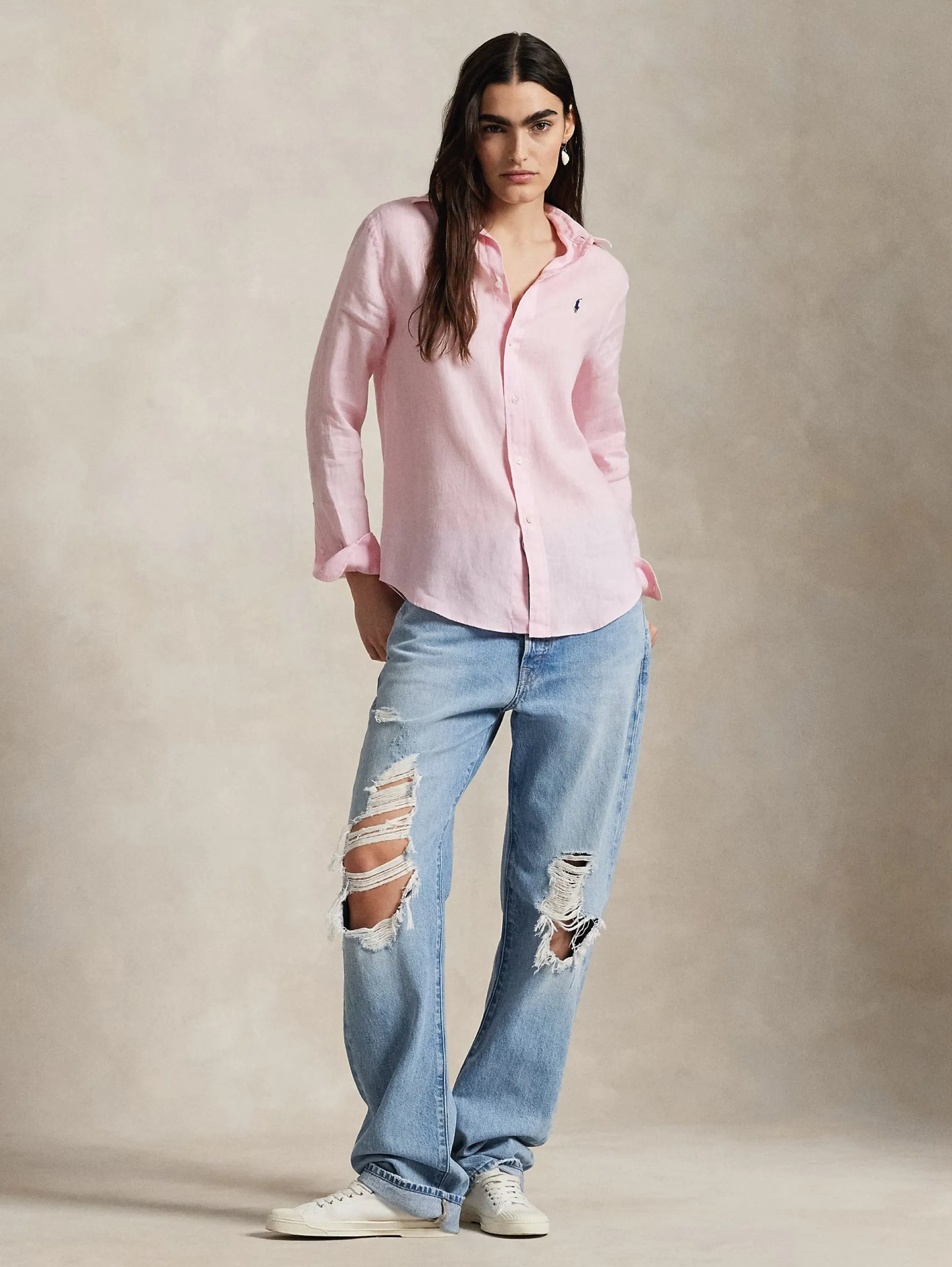 Camicia Classic Fit in Lino Rosa