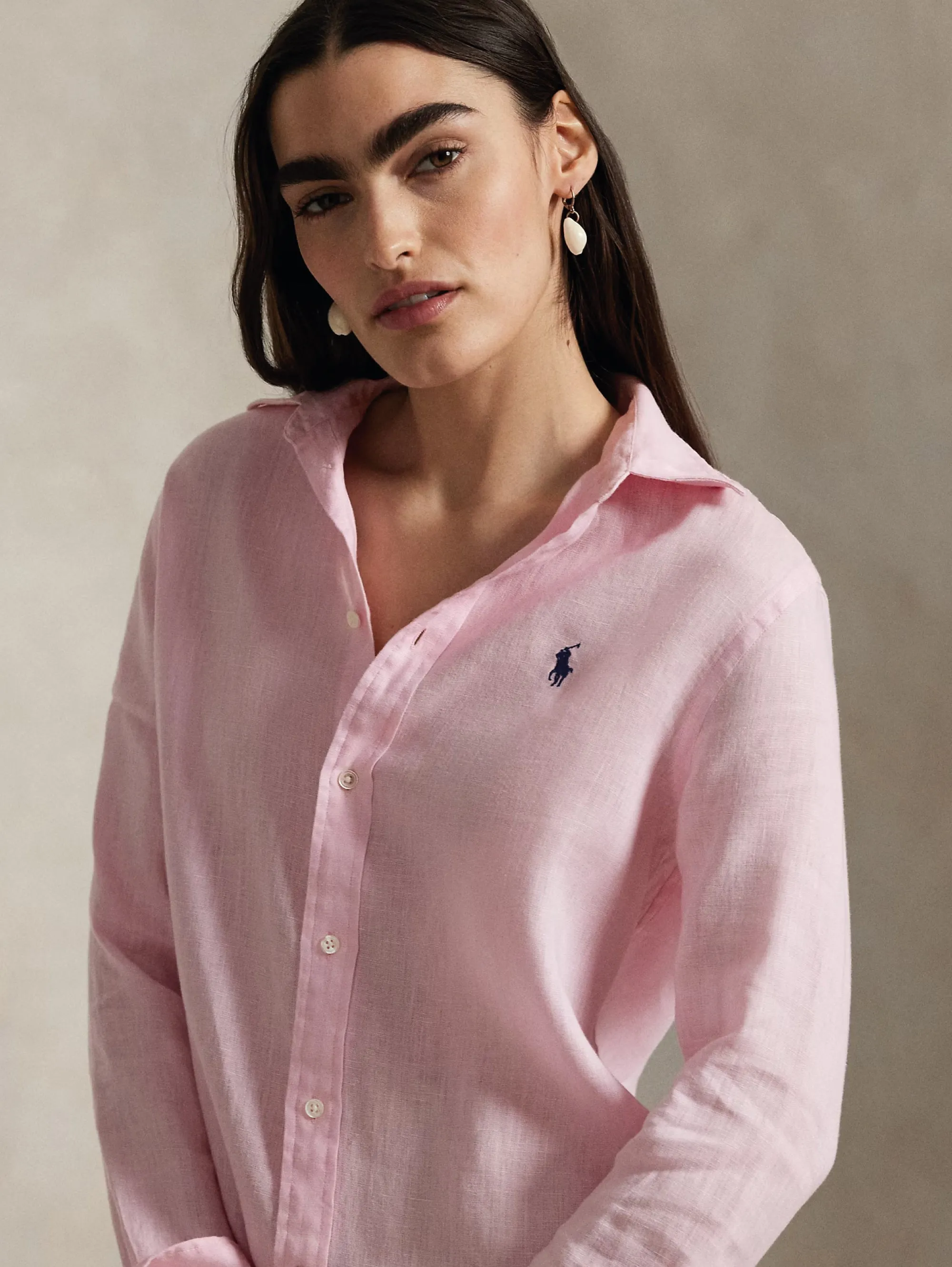 Camicia Classic Fit in Lino Rosa