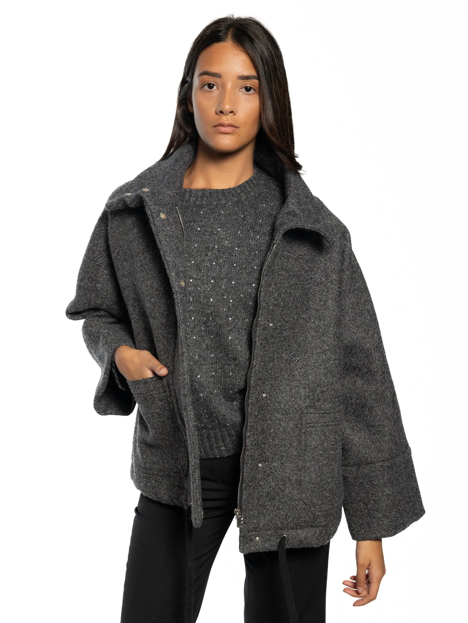 Coat in Grey Wool Fabric