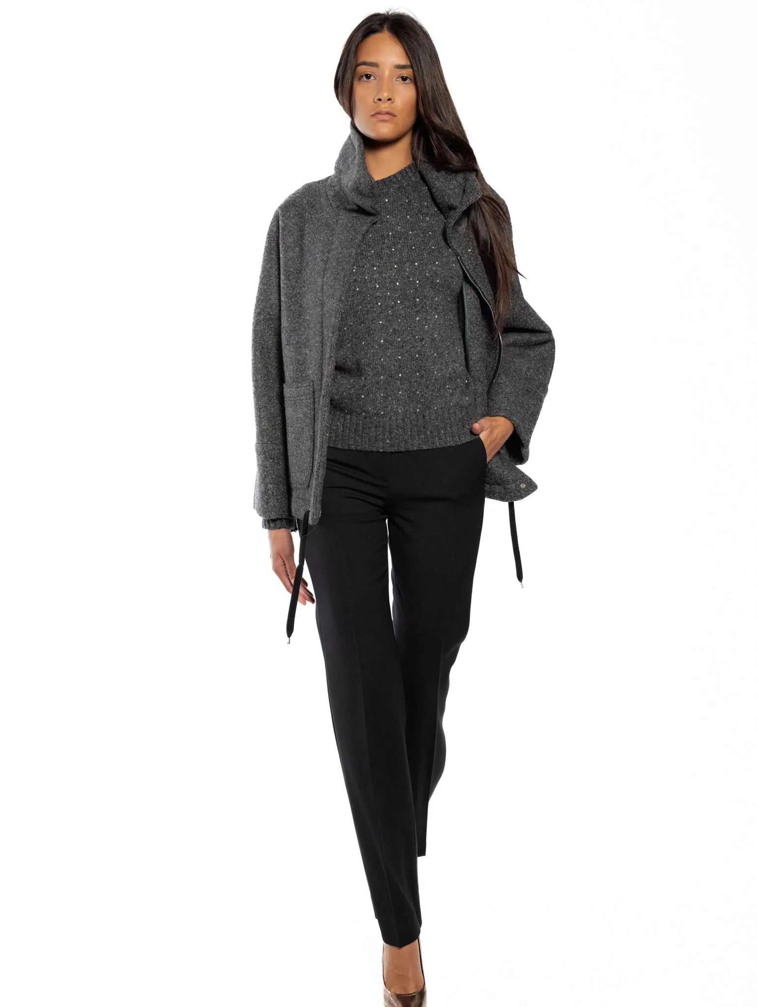 Coat in Grey Wool Fabric