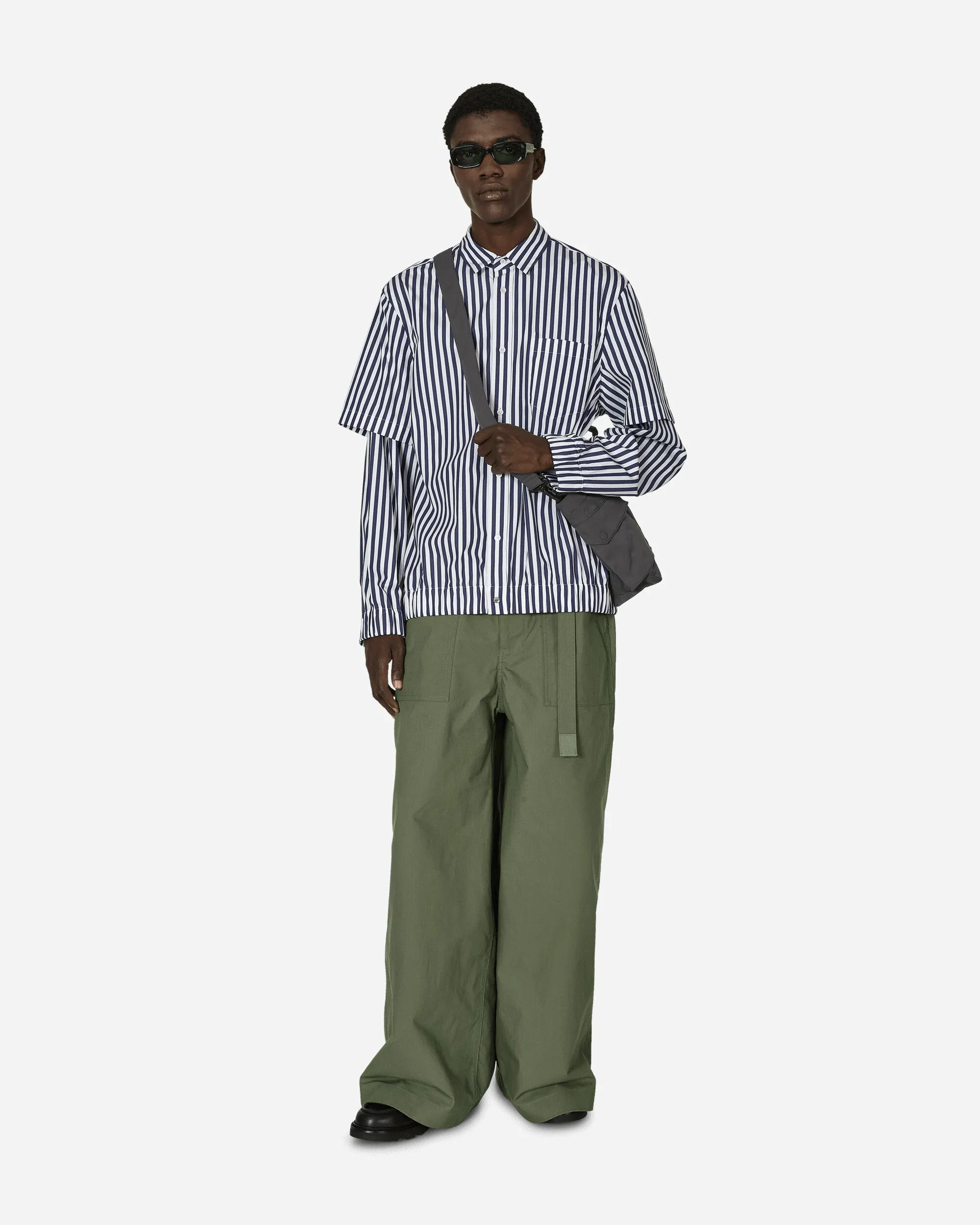 Cotton Poplin Shirt Navy Stripe
