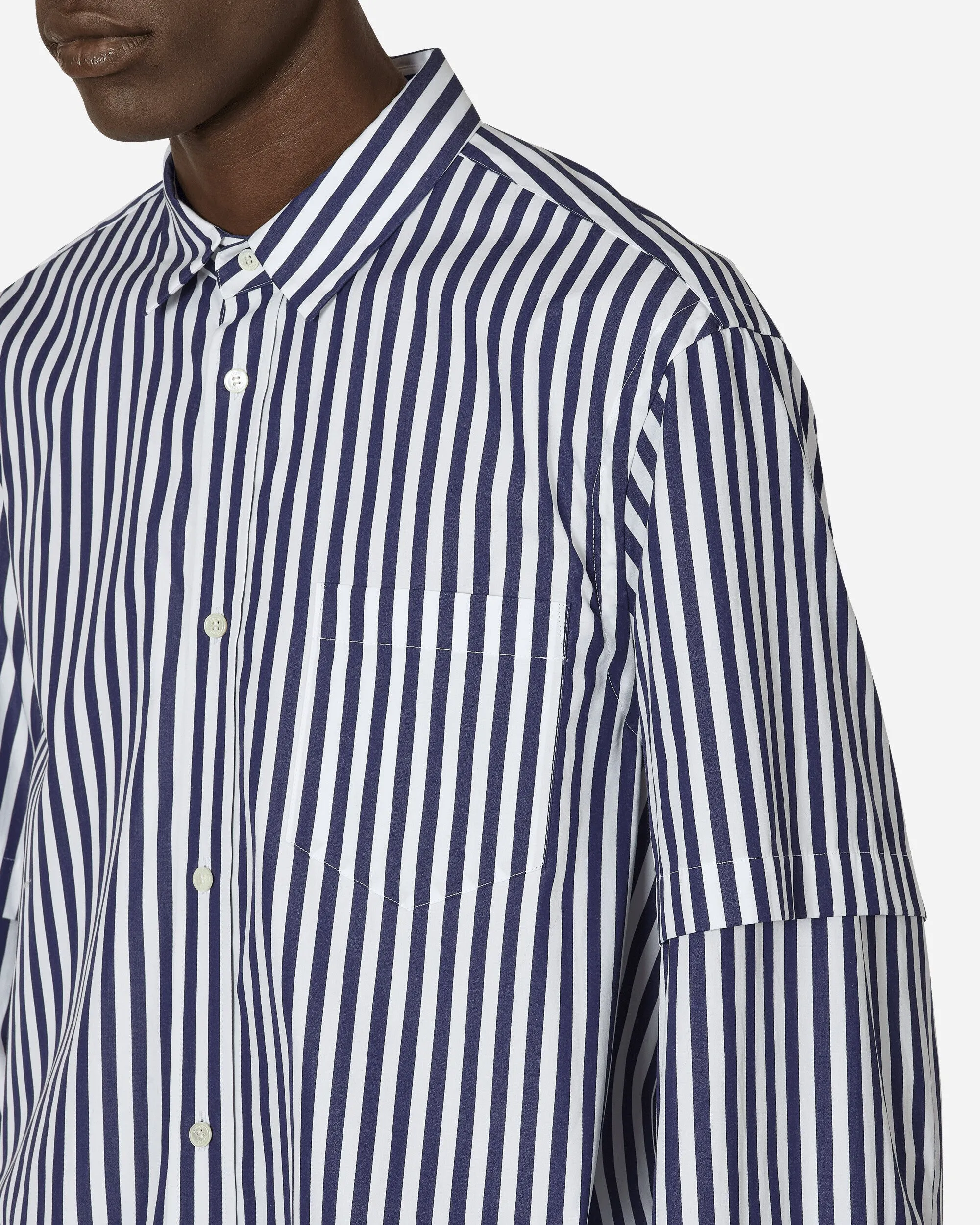Cotton Poplin Shirt Navy Stripe