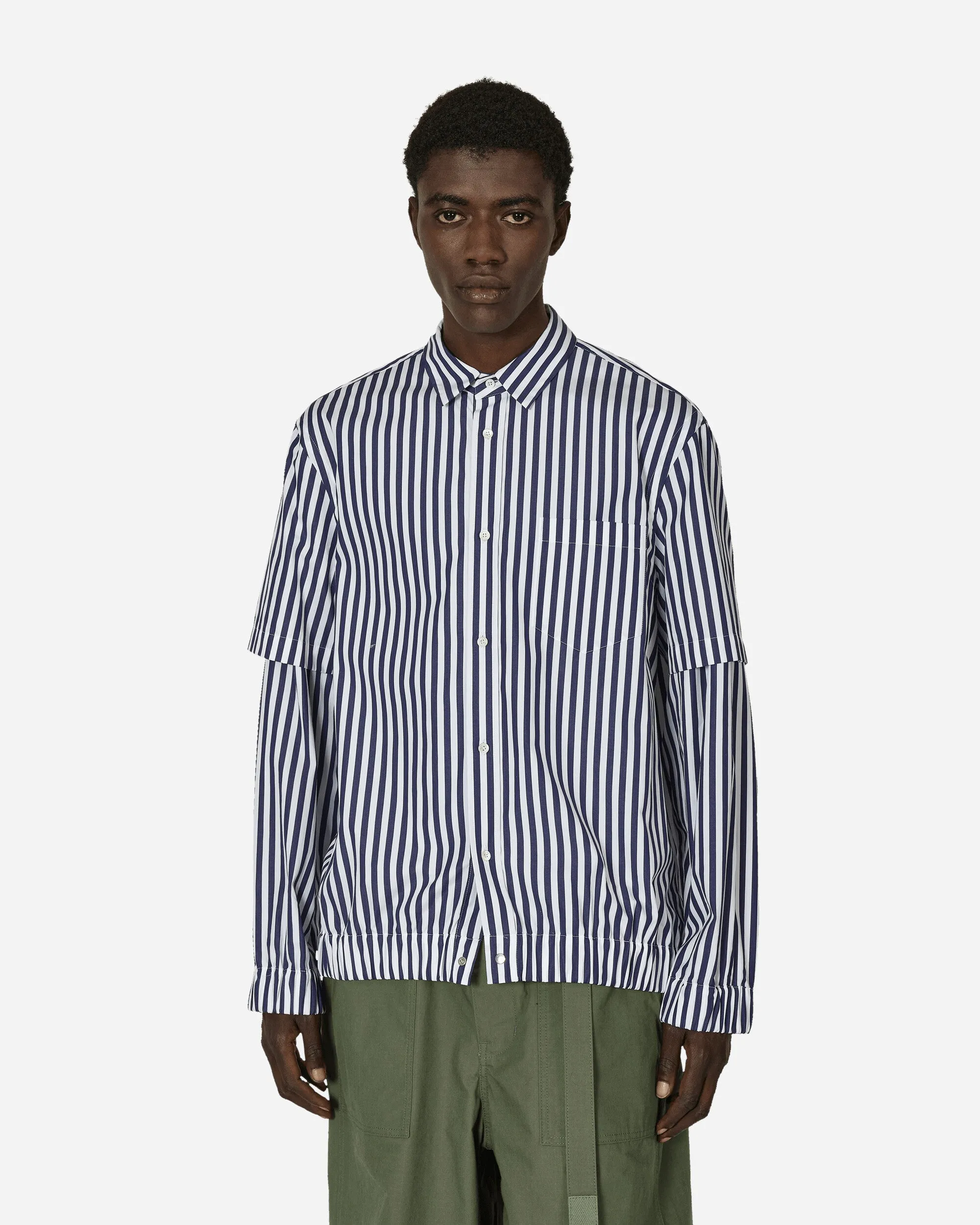 Cotton Poplin Shirt Navy Stripe