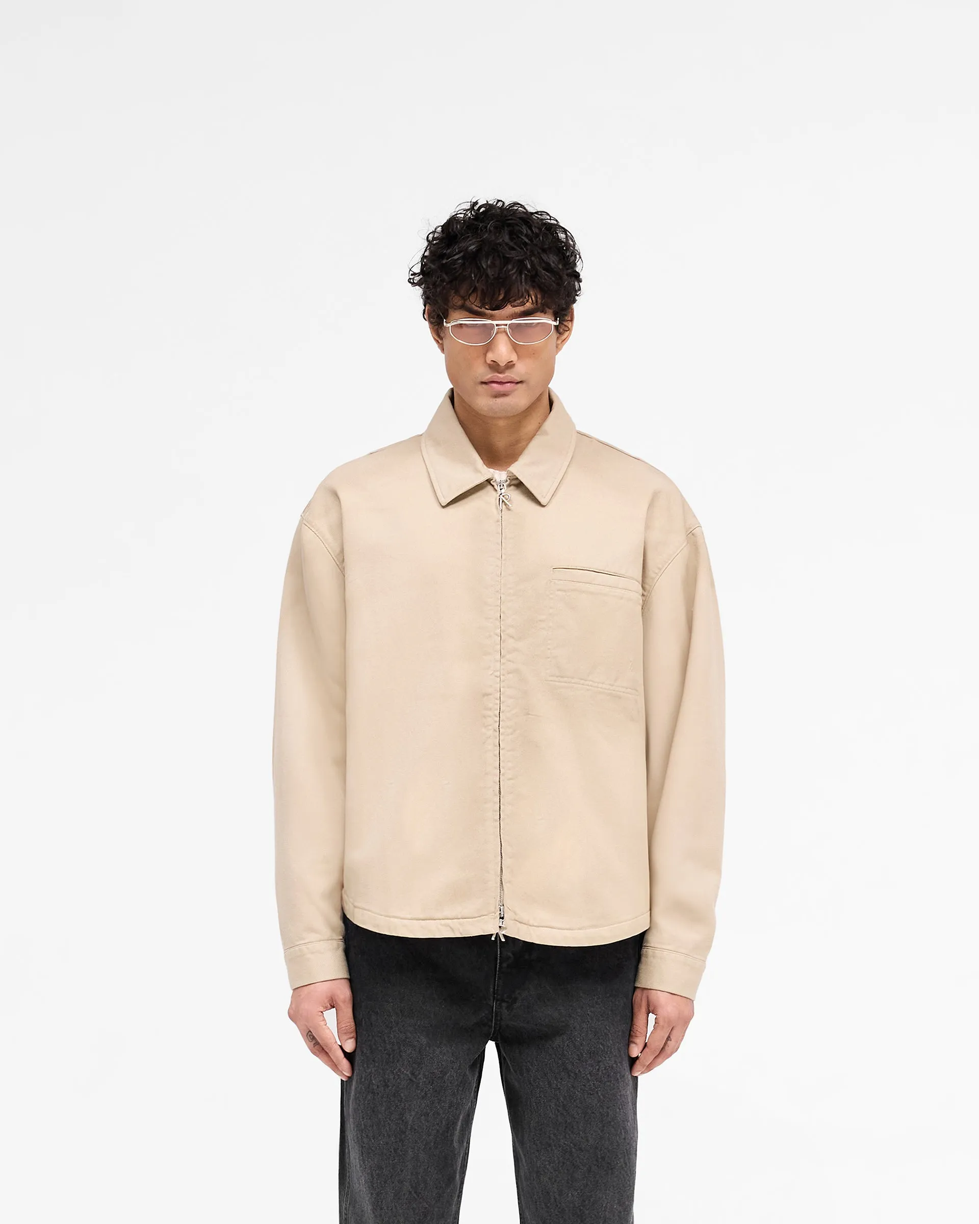 Cotton Zip Through Shirt - Beige